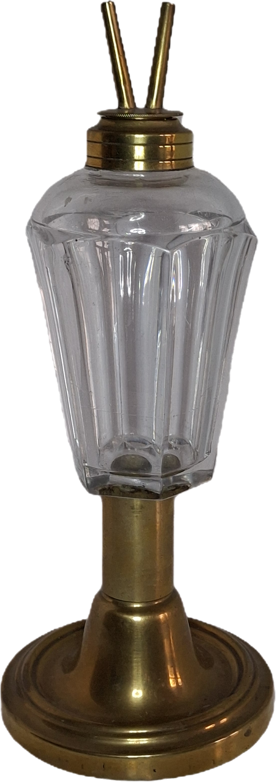 Antique Victorian Brass & Glass Duplex Oil Lamp w/ Heavy Bronze Base c.1880-1900