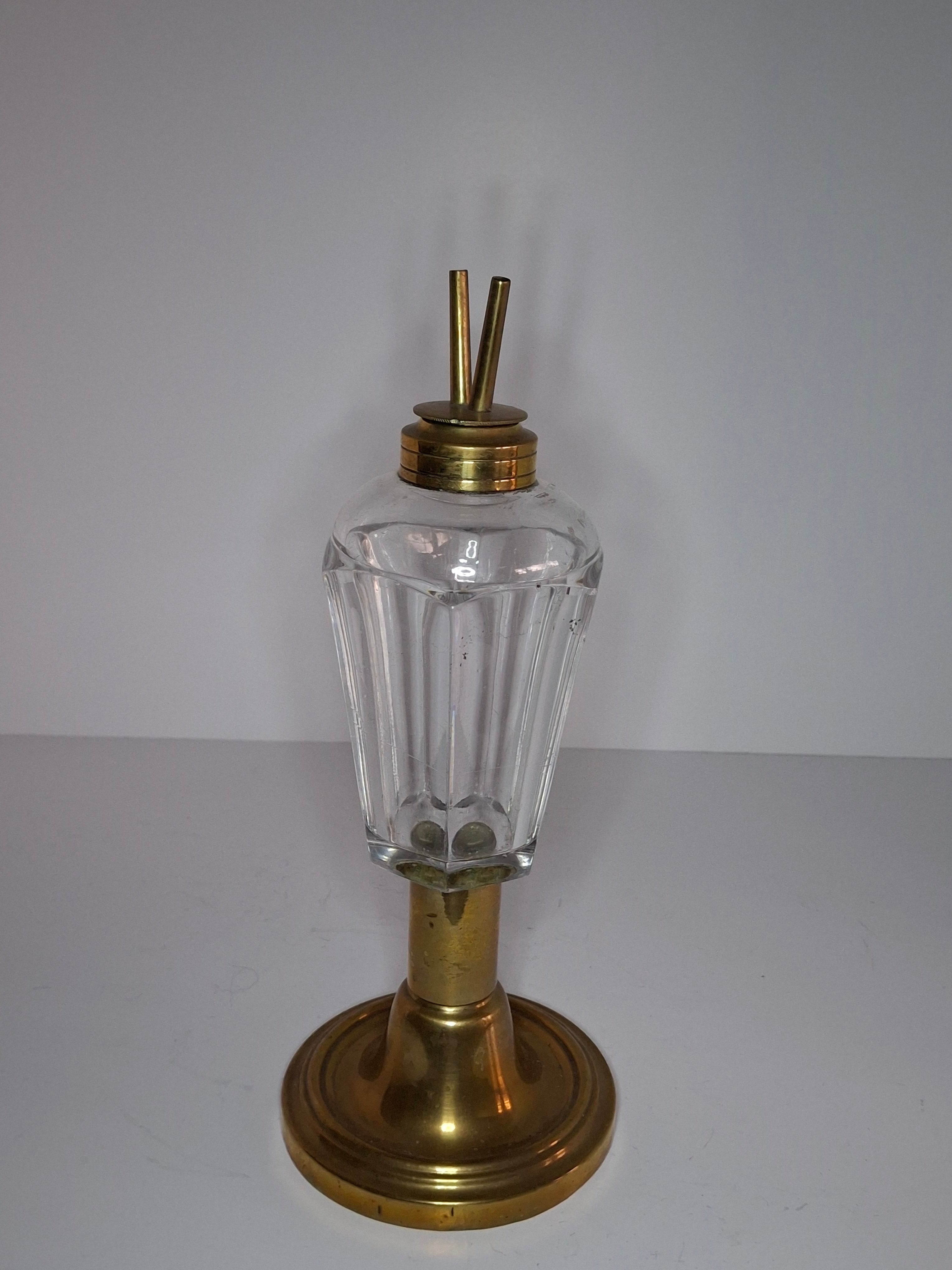Antique Victorian Brass & Glass Duplex Oil Lamp w/ Heavy Bronze Base c.1880-1900