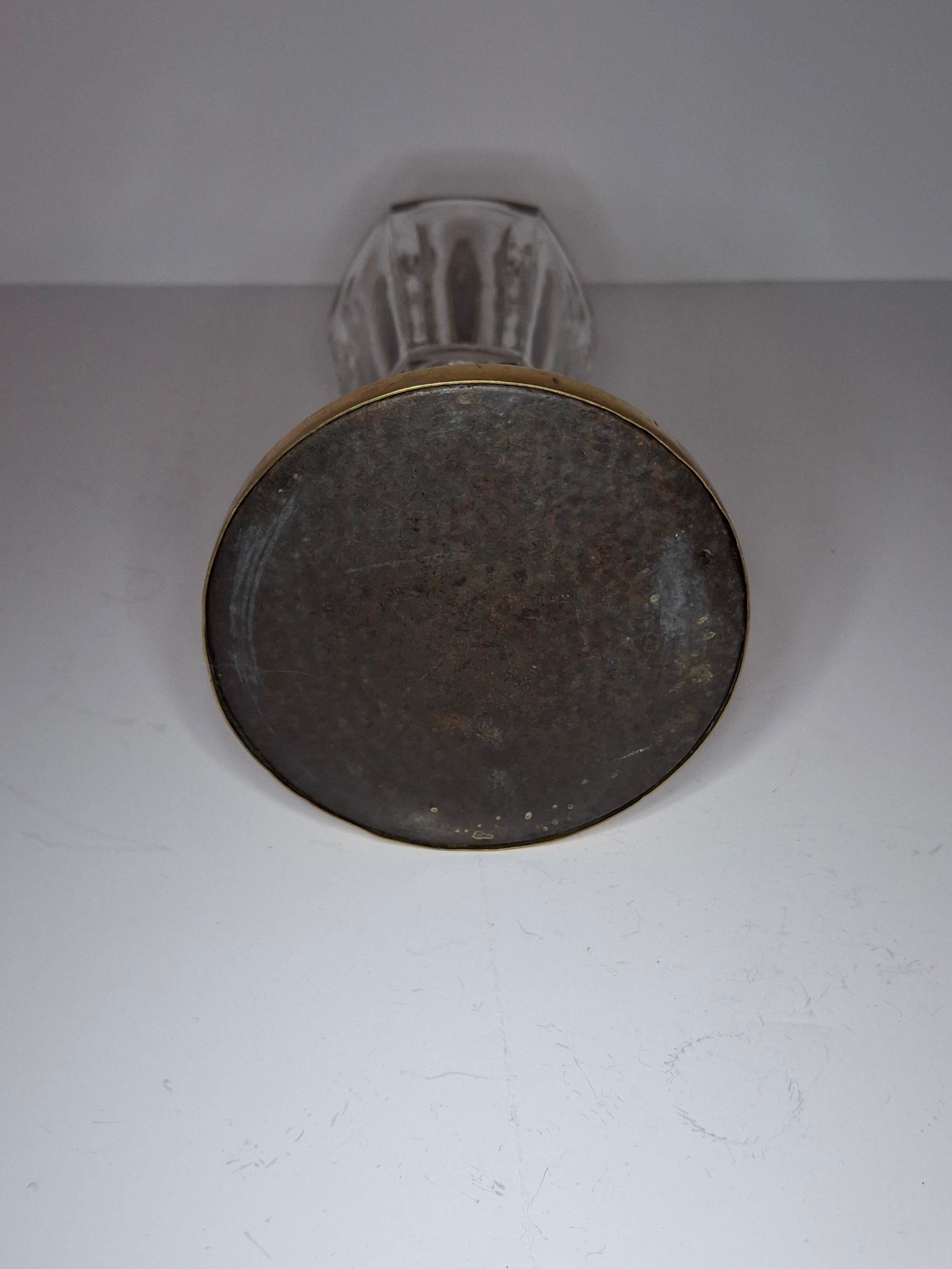 Antique Victorian Brass & Glass Duplex Oil Lamp w/ Heavy Bronze Base c.1880-1900