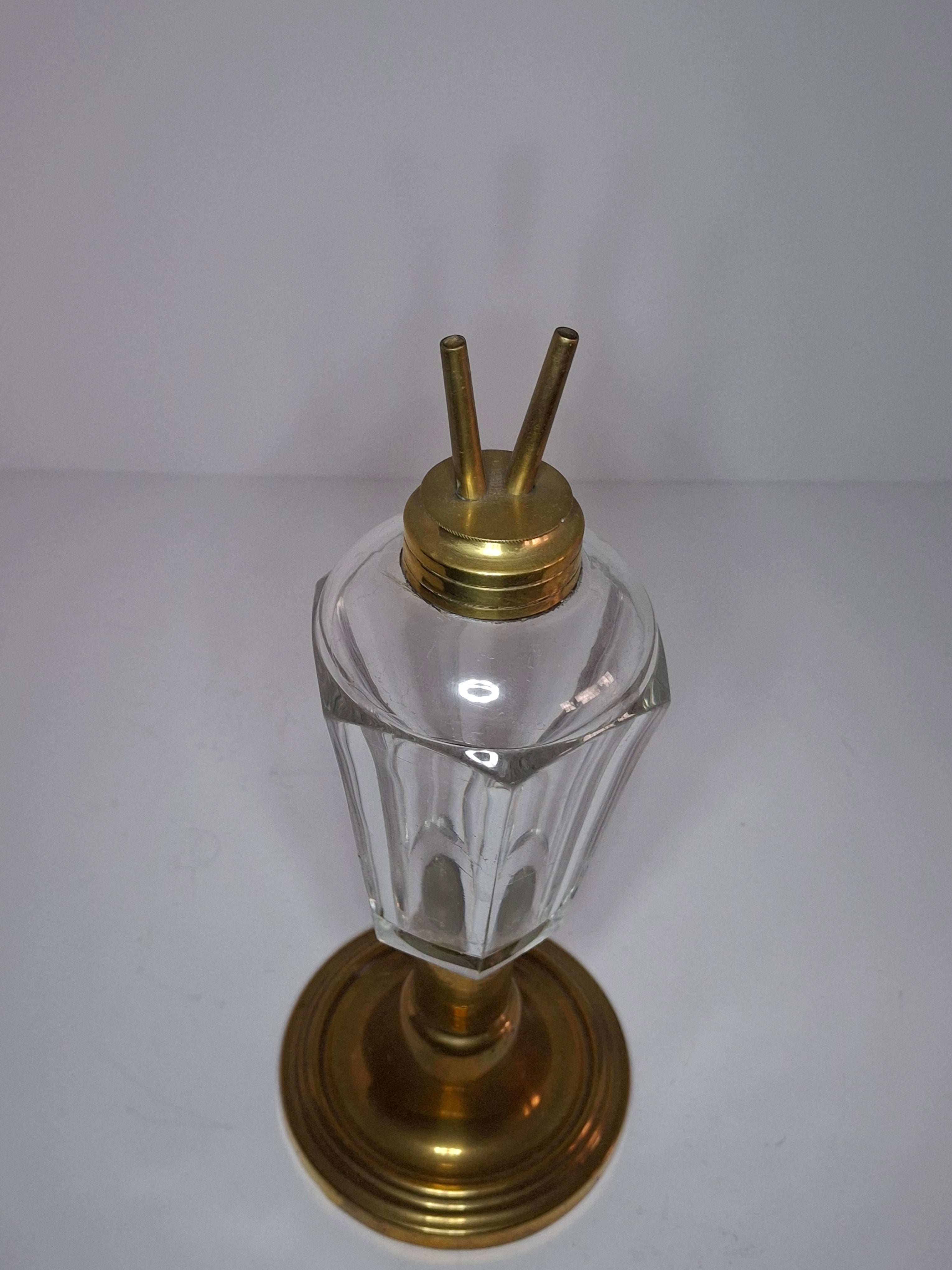 Antique Victorian Brass & Glass Duplex Oil Lamp w/ Heavy Bronze Base c.1880-1900