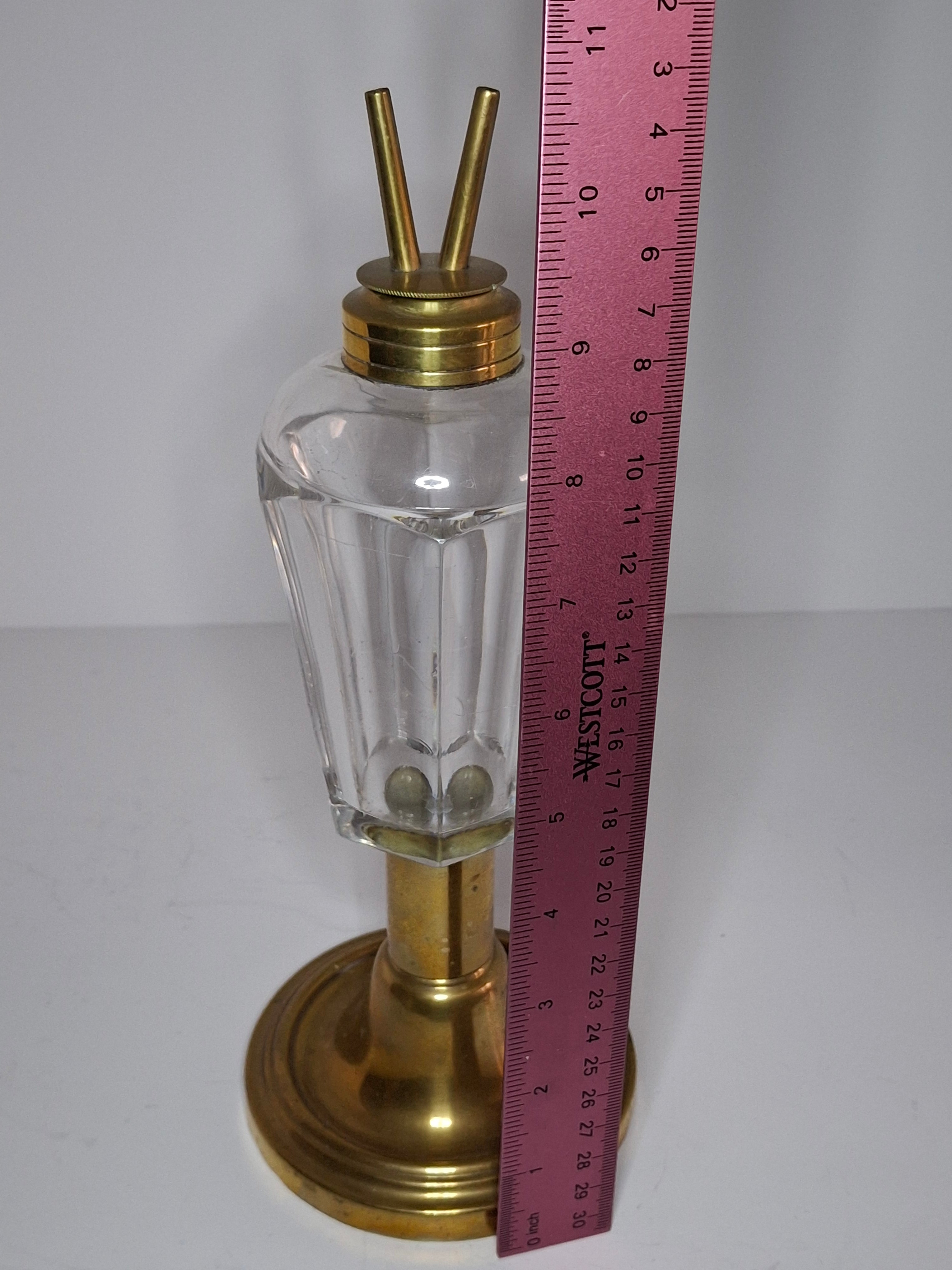 Antique Victorian Brass & Glass Duplex Oil Lamp w/ Heavy Bronze Base c.1880-1900