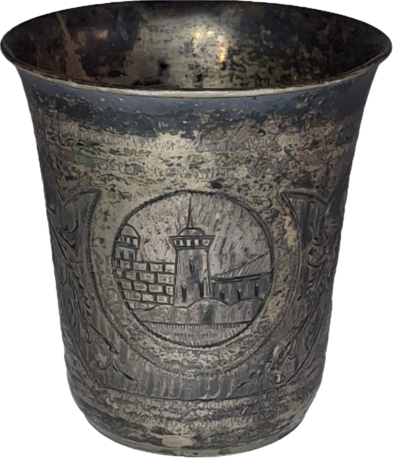 Antique Russian Imperial 84 Silver Kiddush Cup - 2.3 oz, Engraved Tower of David Jerusalem Motif, Hallmarked 1879 Moscow, Judaica