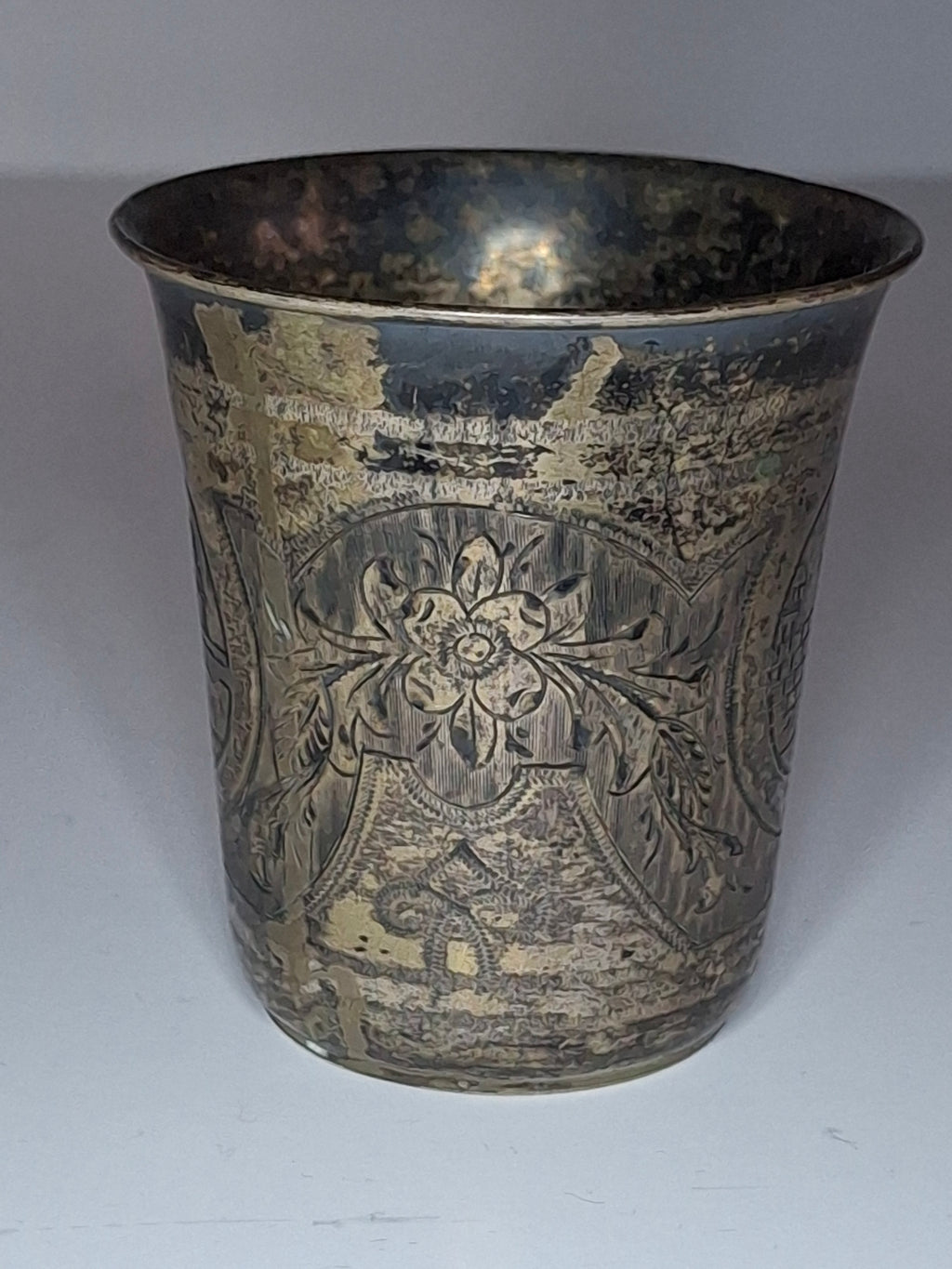 Antique Russian Imperial 84 Silver Kiddush Cup - 2.3 oz, Engraved Tower of David Jerusalem Motif, Hallmarked 1879 Moscow, Judaica