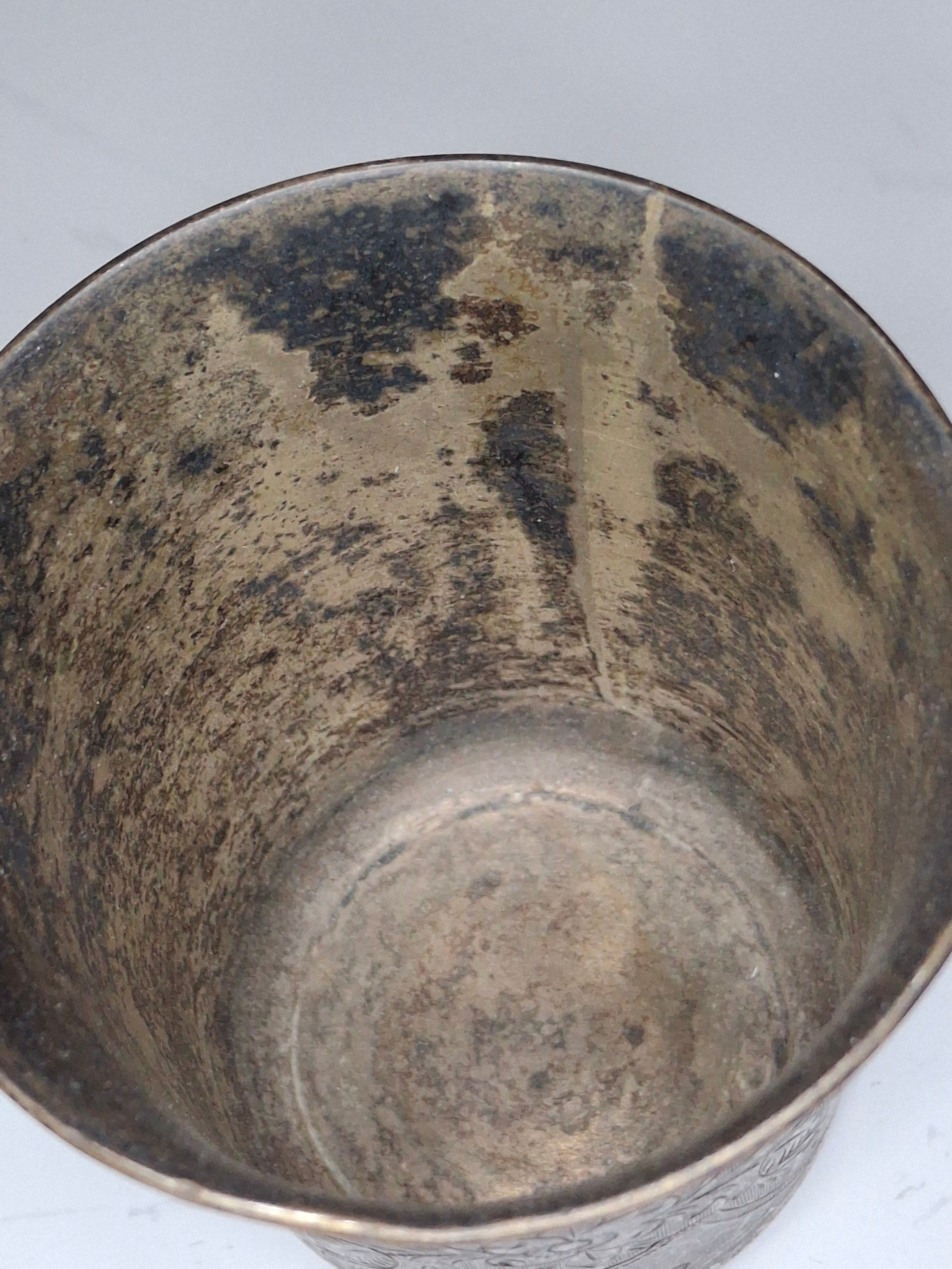 Antique Russian Imperial 84 Silver Kiddush Cup - 2.3 oz, Engraved Tower of David Jerusalem Motif, Hallmarked 1879 Moscow, Judaica