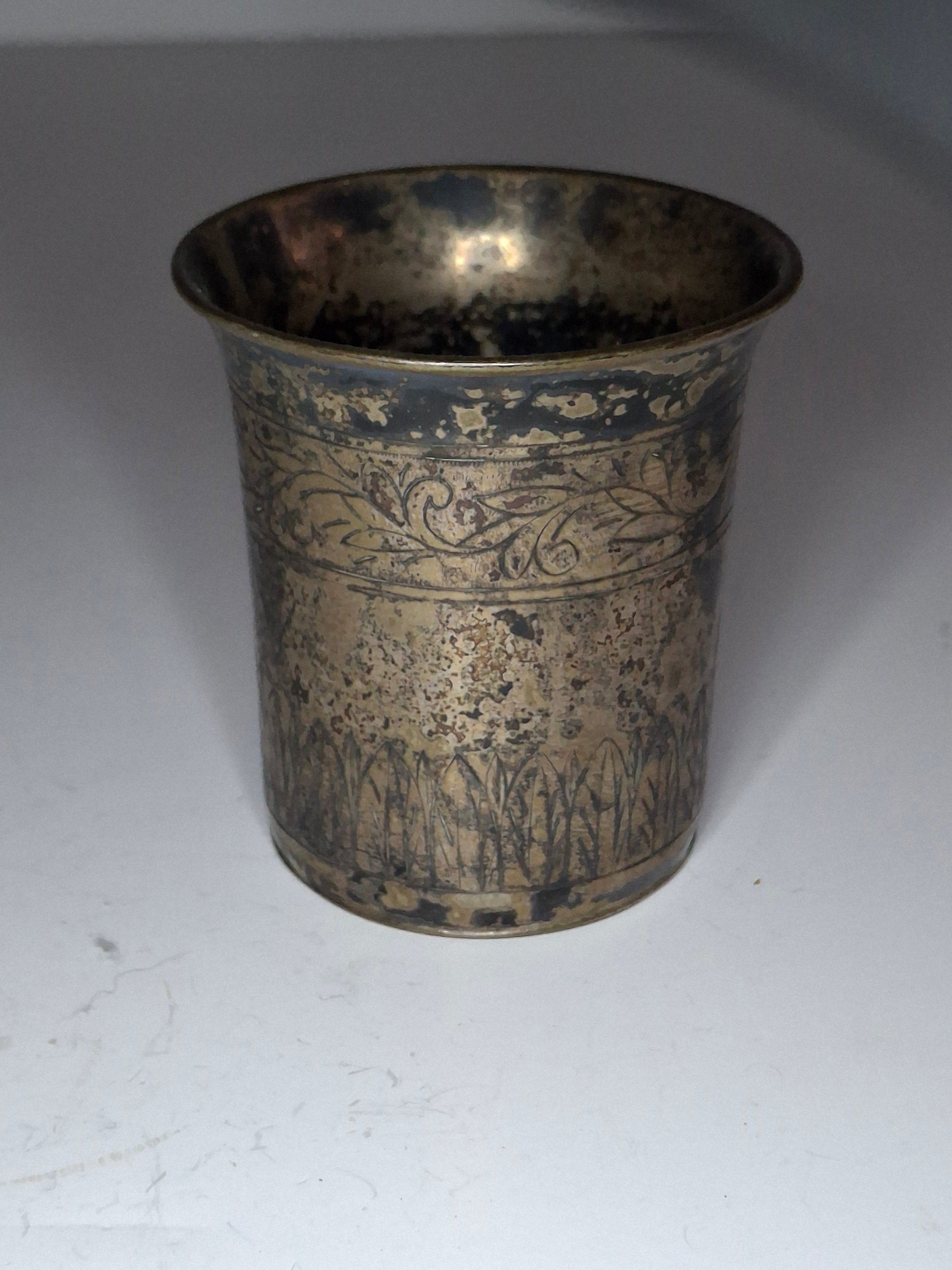 Antique 1821 European Silver Kiddush Cup Beaker - 12 Loth Hallmarked, Floral