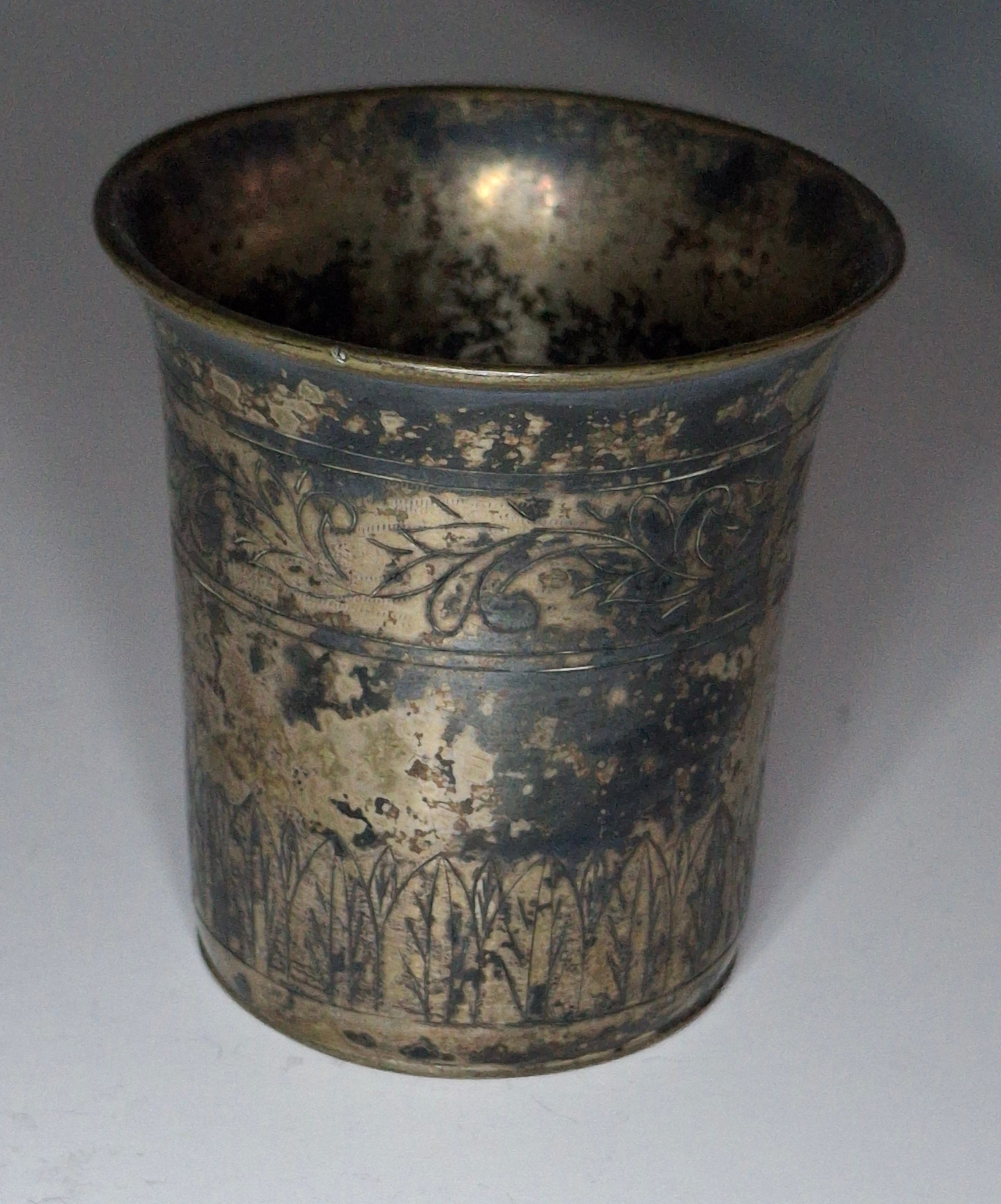 Antique 1821 European Silver Kiddush Cup Beaker - 12 Loth Hallmarked, Floral