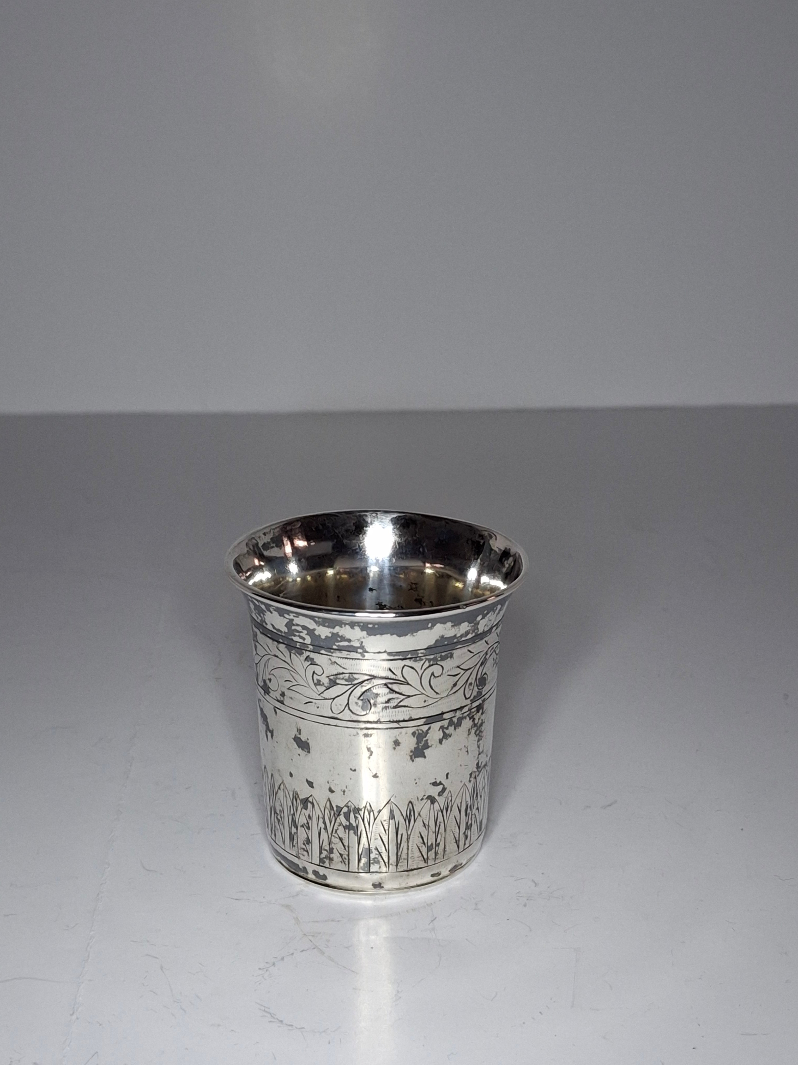 Antique 1821 European Silver Kiddush Cup Beaker - 12 Loth Hallmarked, Floral