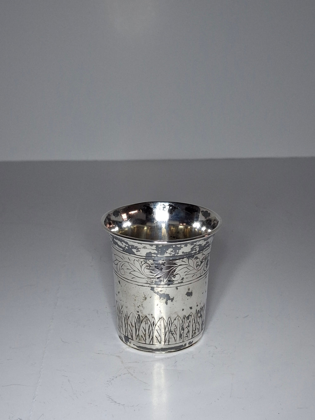 Antique 1821 European Silver Kiddush Cup Beaker - 12 Loth Hallmarked, Floral