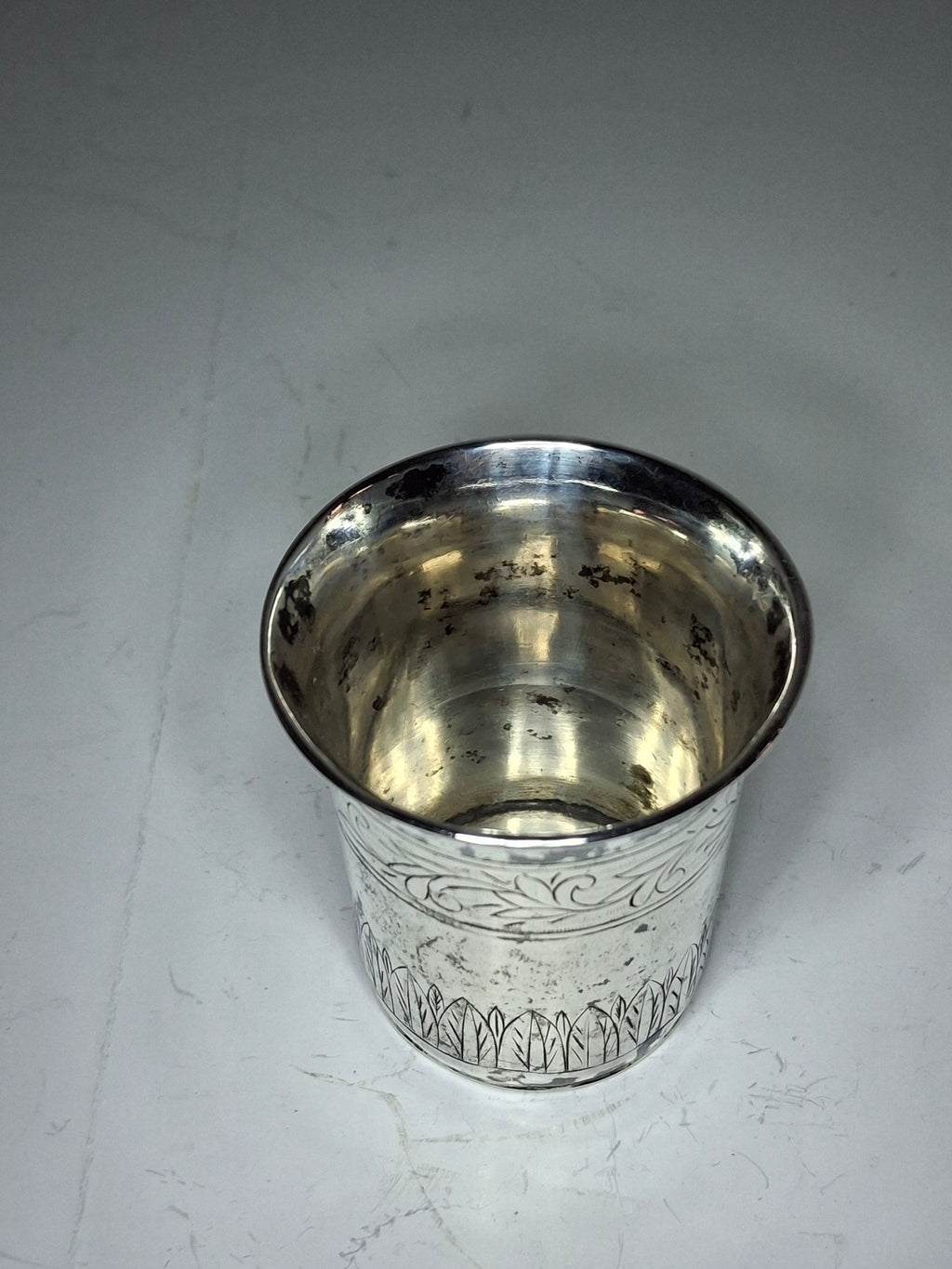 Antique 1821 European Silver Kiddush Cup Beaker - 12 Loth Hallmarked, Floral
