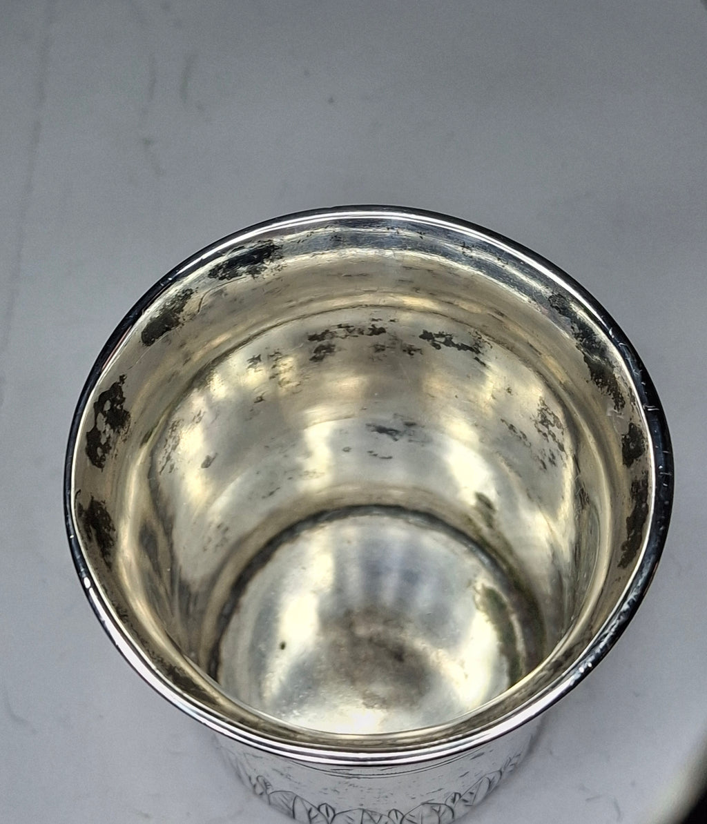 Antique 1821 European Silver Kiddush Cup Beaker - 12 Loth Hallmarked, Floral
