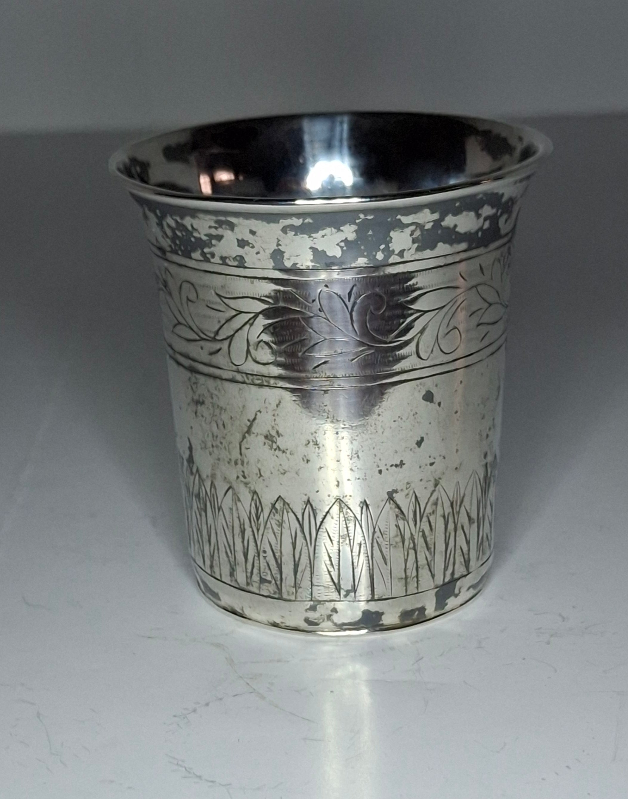 Antique 1821 European Silver Kiddush Cup Beaker - 12 Loth Hallmarked, Floral