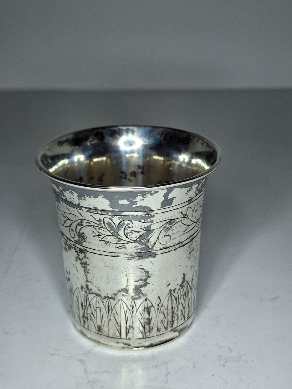 Antique 1821 European Silver Kiddush Cup Beaker - 12 Loth Hallmarked, Floral