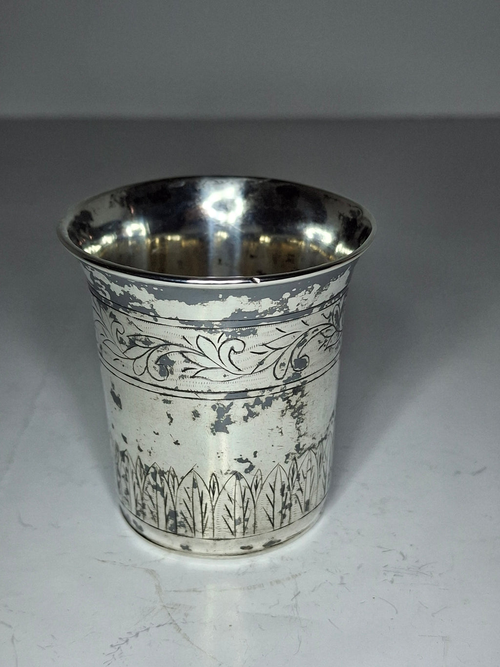 Antique 1821 European Silver Kiddush Cup Beaker - 12 Loth Hallmarked, Floral
