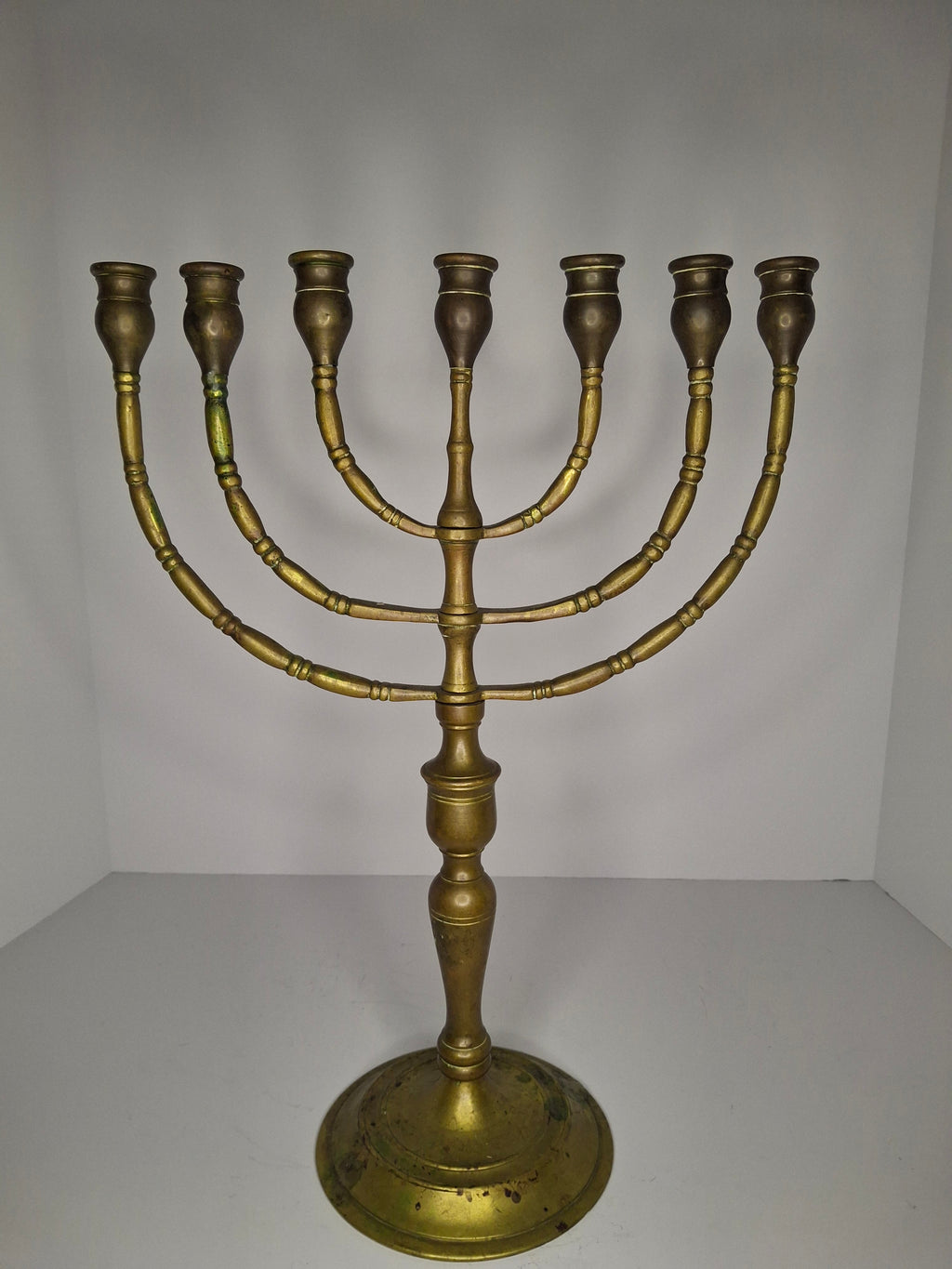 Antique Late 19th/Early 20th Century Bronze Brass Menorah, 7-Branch, Judaica Decor