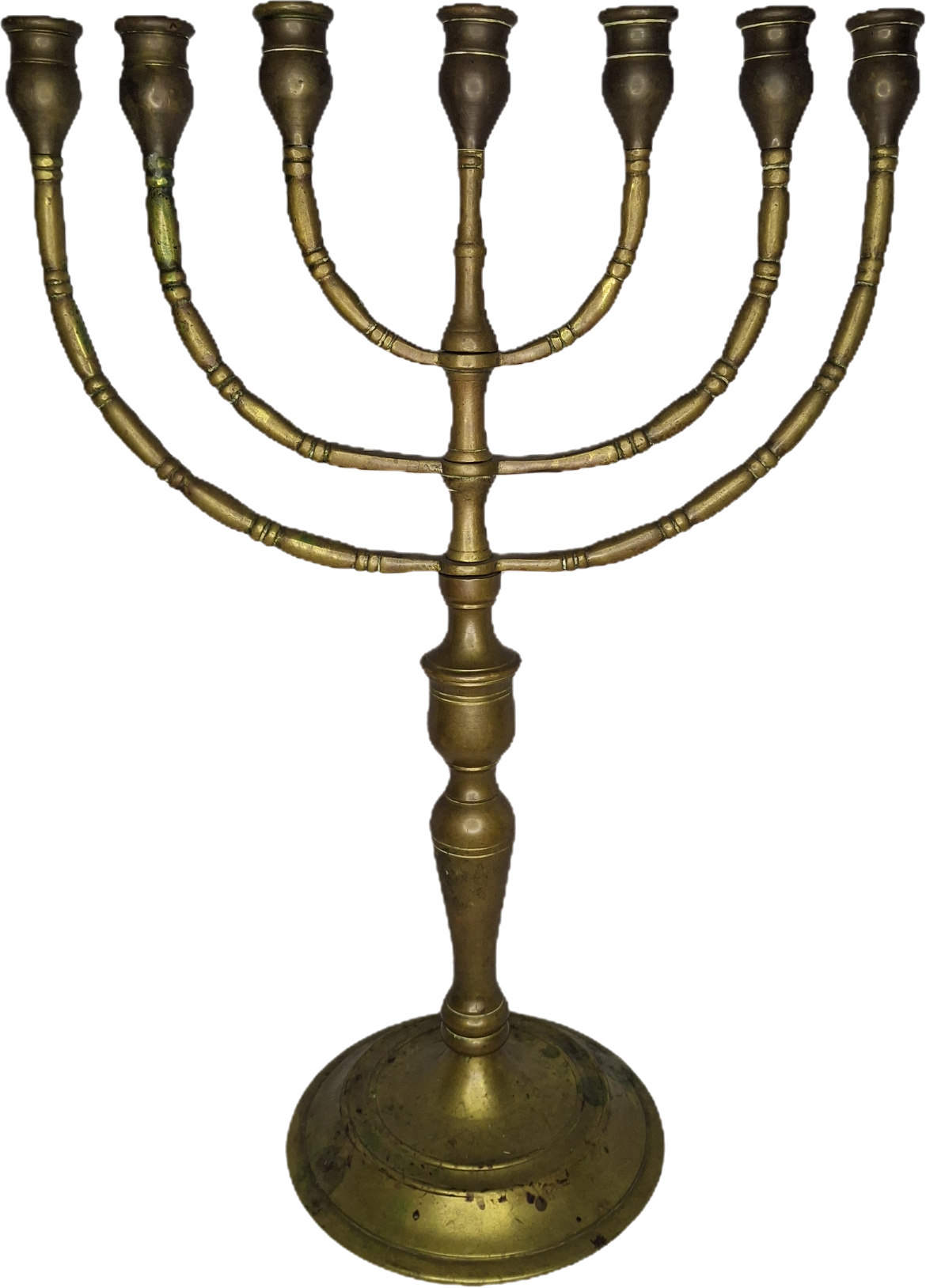 Antique Late 19th/Early 20th Century Bronze Brass Menorah, 7-Branch, Judaica Decor