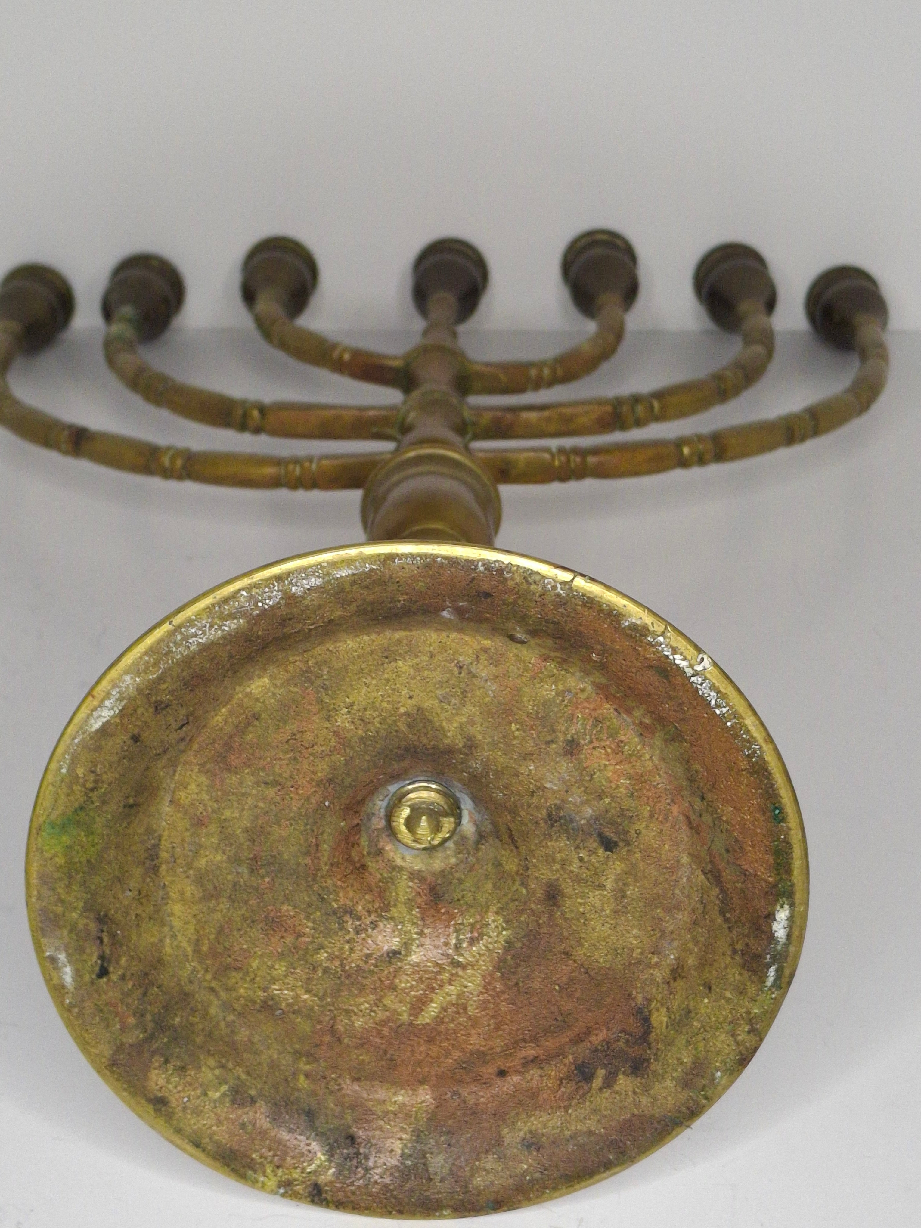 Antique Late 19th/Early 20th Century Bronze Brass Menorah, 7-Branch, Judaica Decor