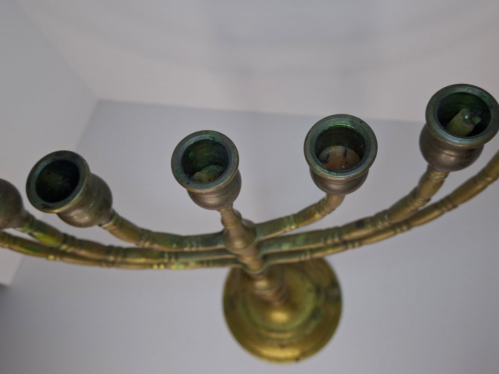 Antique Late 19th/Early 20th Century Bronze Brass Menorah, 7-Branch, Judaica Decor