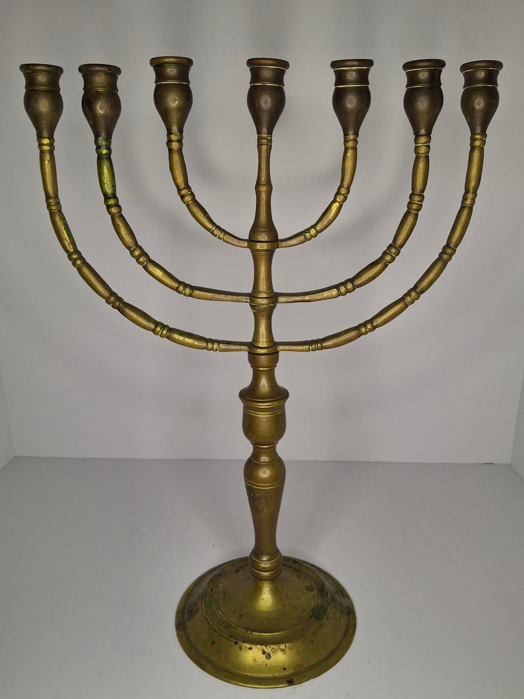 Antique Late 19th/Early 20th Century Bronze Brass Menorah, 7-Branch, Judaica Decor