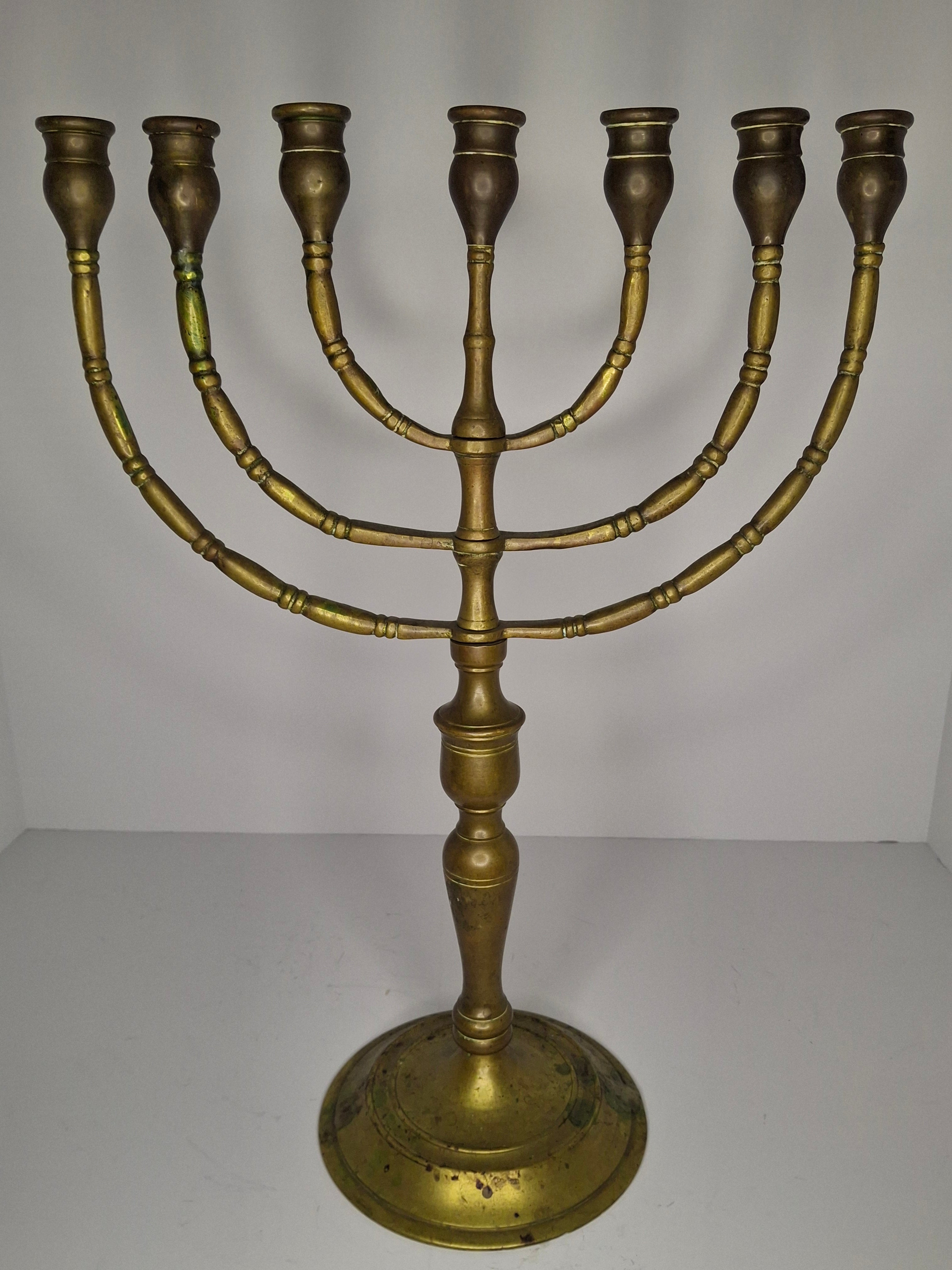Antique Late 19th/Early 20th Century Bronze Brass Menorah, 7-Branch, Judaica Decor