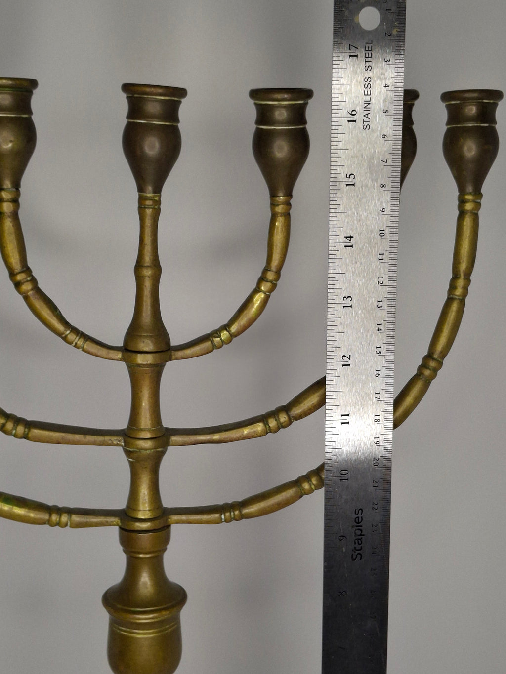 Antique Late 19th/Early 20th Century Bronze Brass Menorah, 7-Branch, Judaica Decor