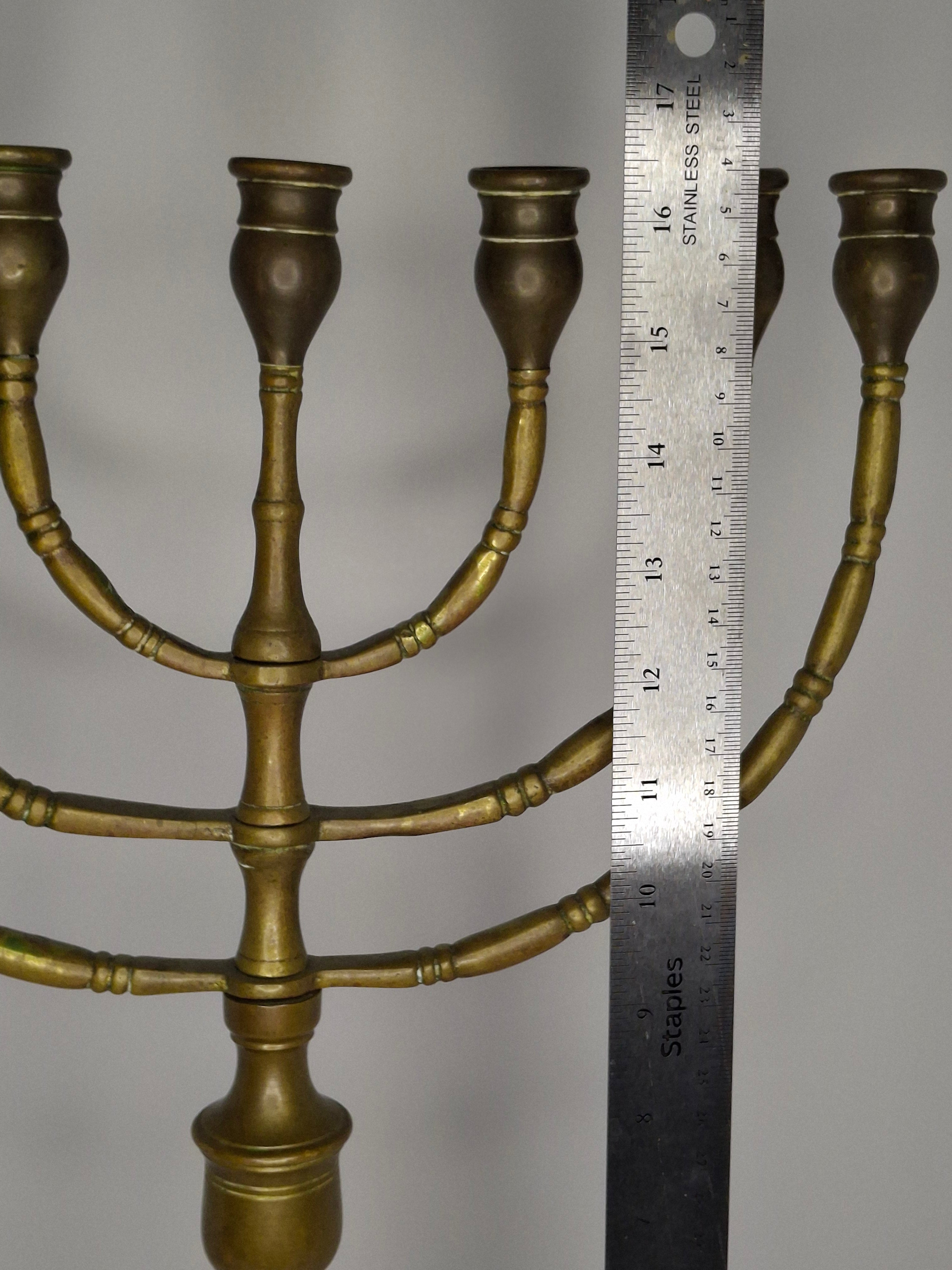 Antique Late 19th/Early 20th Century Bronze Brass Menorah, 7-Branch, Judaica Decor