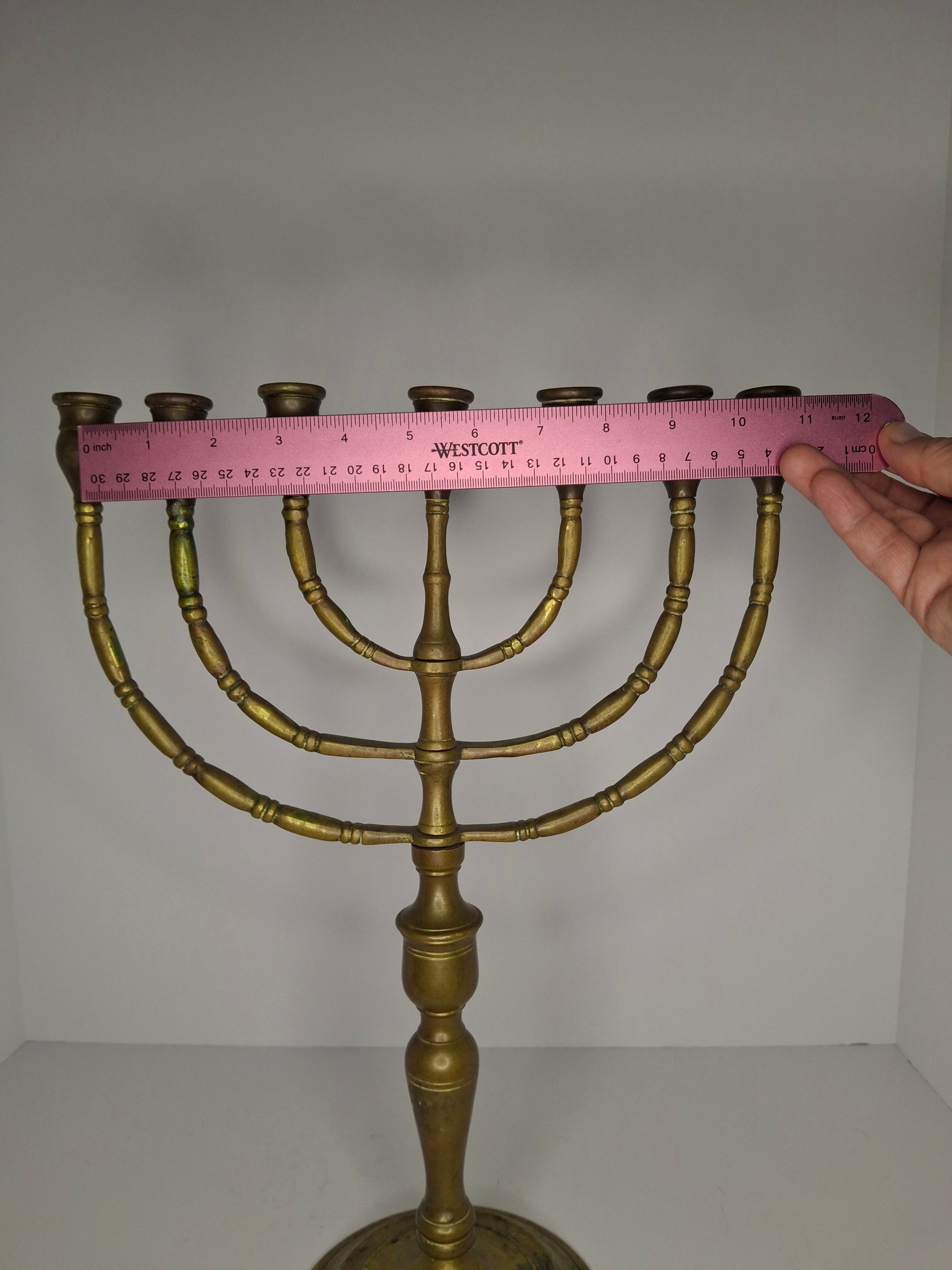 Antique Late 19th/Early 20th Century Bronze Brass Menorah, 7-Branch, Judaica Decor