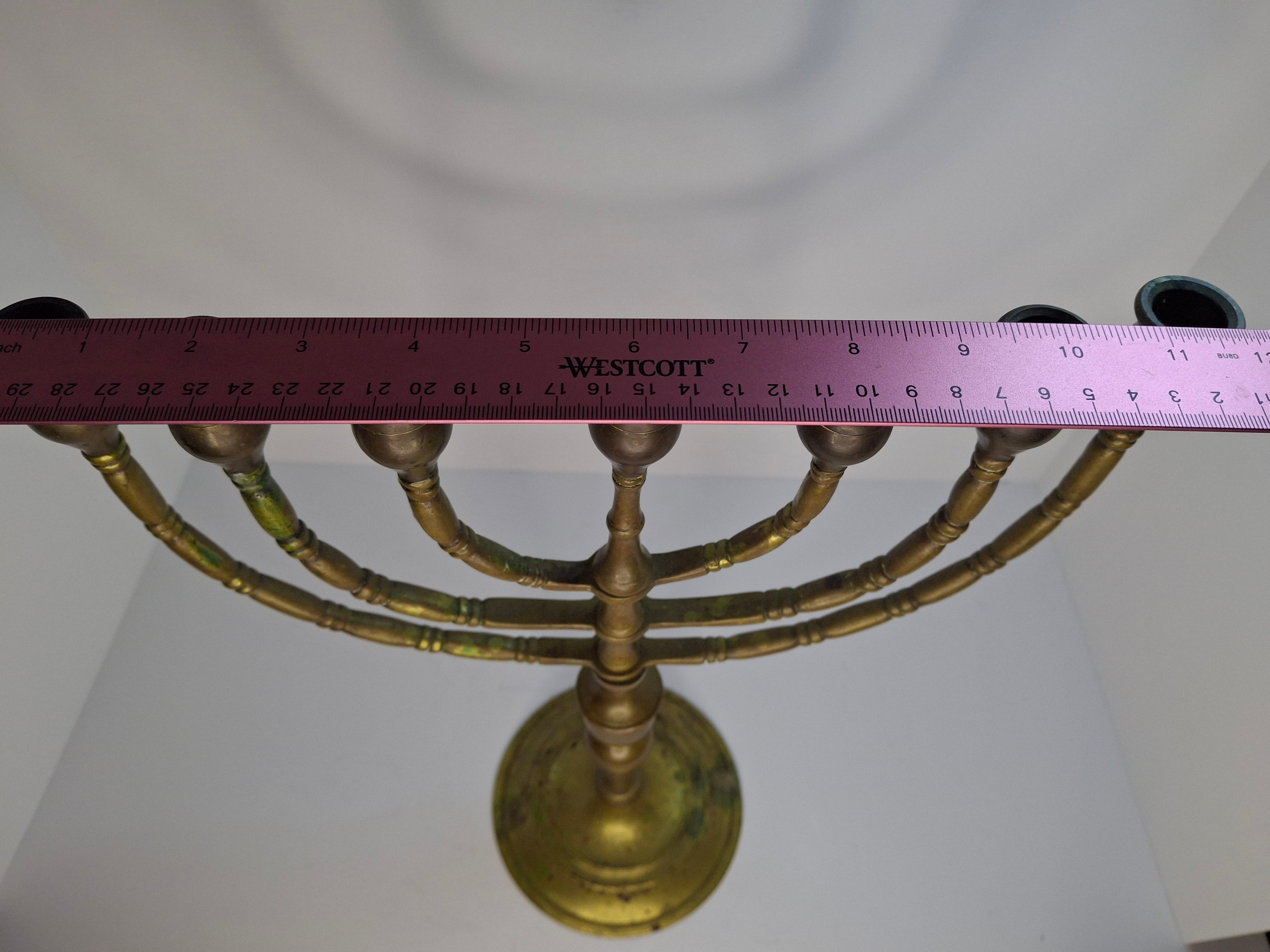 Antique Late 19th/Early 20th Century Bronze Brass Menorah, 7-Branch, Judaica Decor
