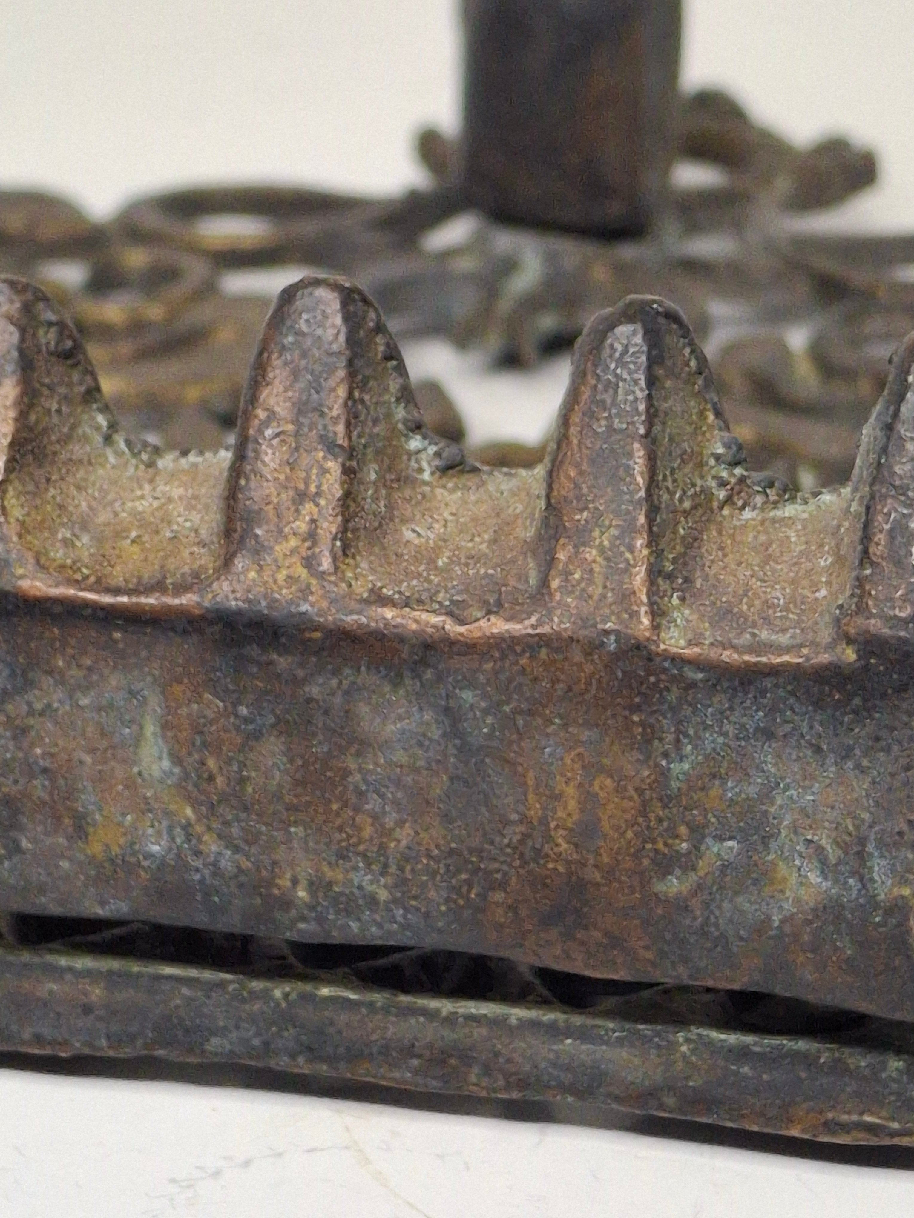 Antique 19th Century Cast Bronze Hanging Hanukkah Menorah - Ornate Eastern European Judaica with Lions, Birds, Columns & Original Patina - Wall Sconce