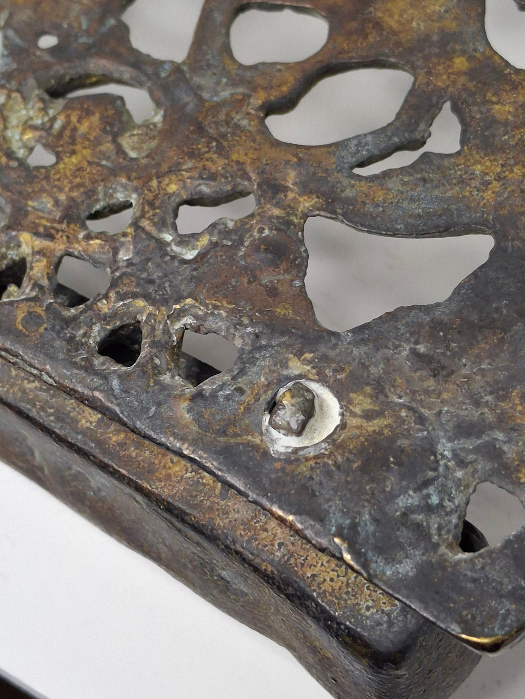 Antique 19th Century Cast Bronze Hanging Hanukkah Menorah - Ornate Eastern European Judaica with Lions, Birds, Columns & Original Patina - Wall Sconce