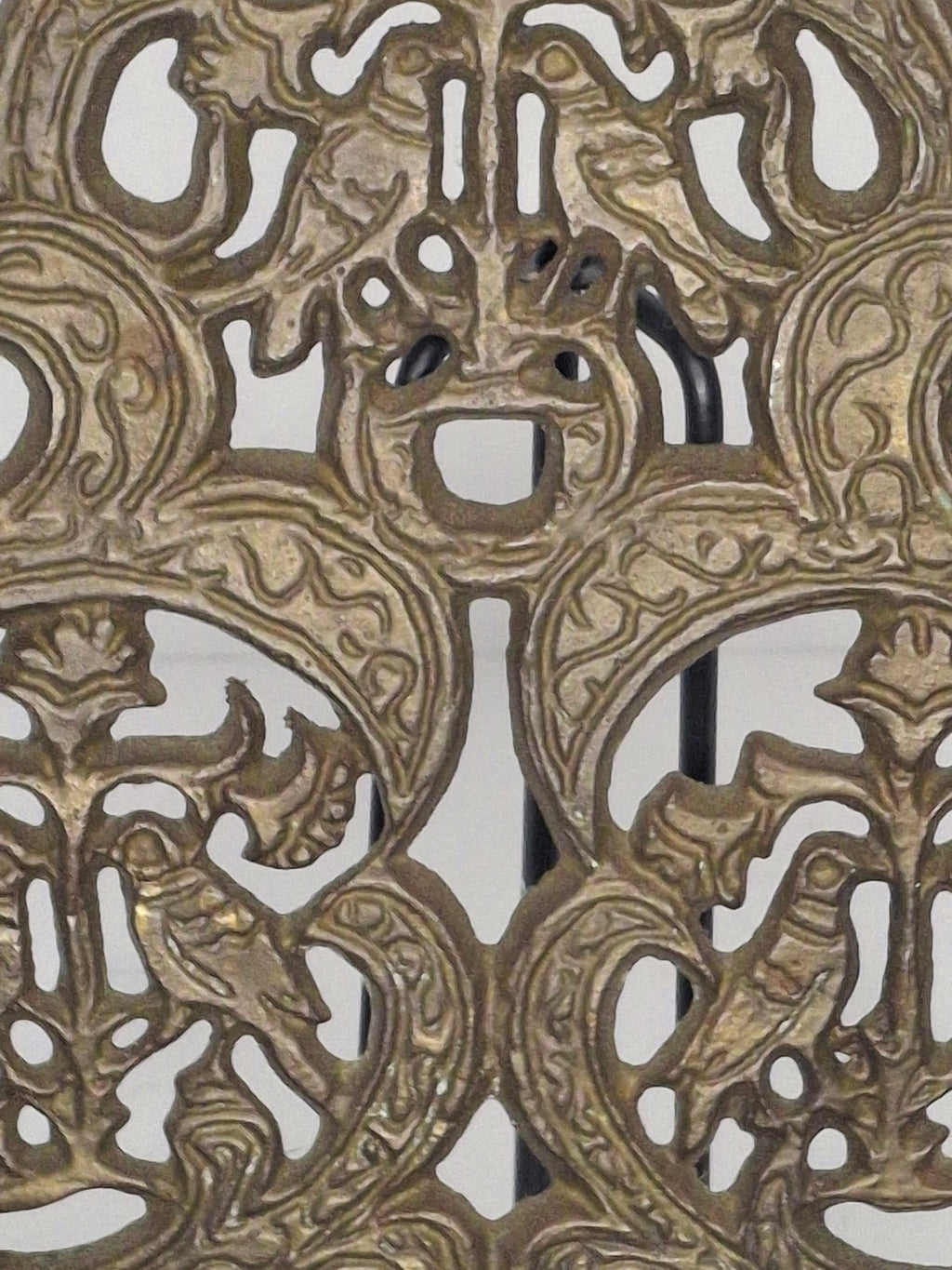 Authentic 19th Century North African Moroccan Brass Hanukkah Menorah - Ornate Filigree Hanging Lamp, 7" Tall Antique Judaica