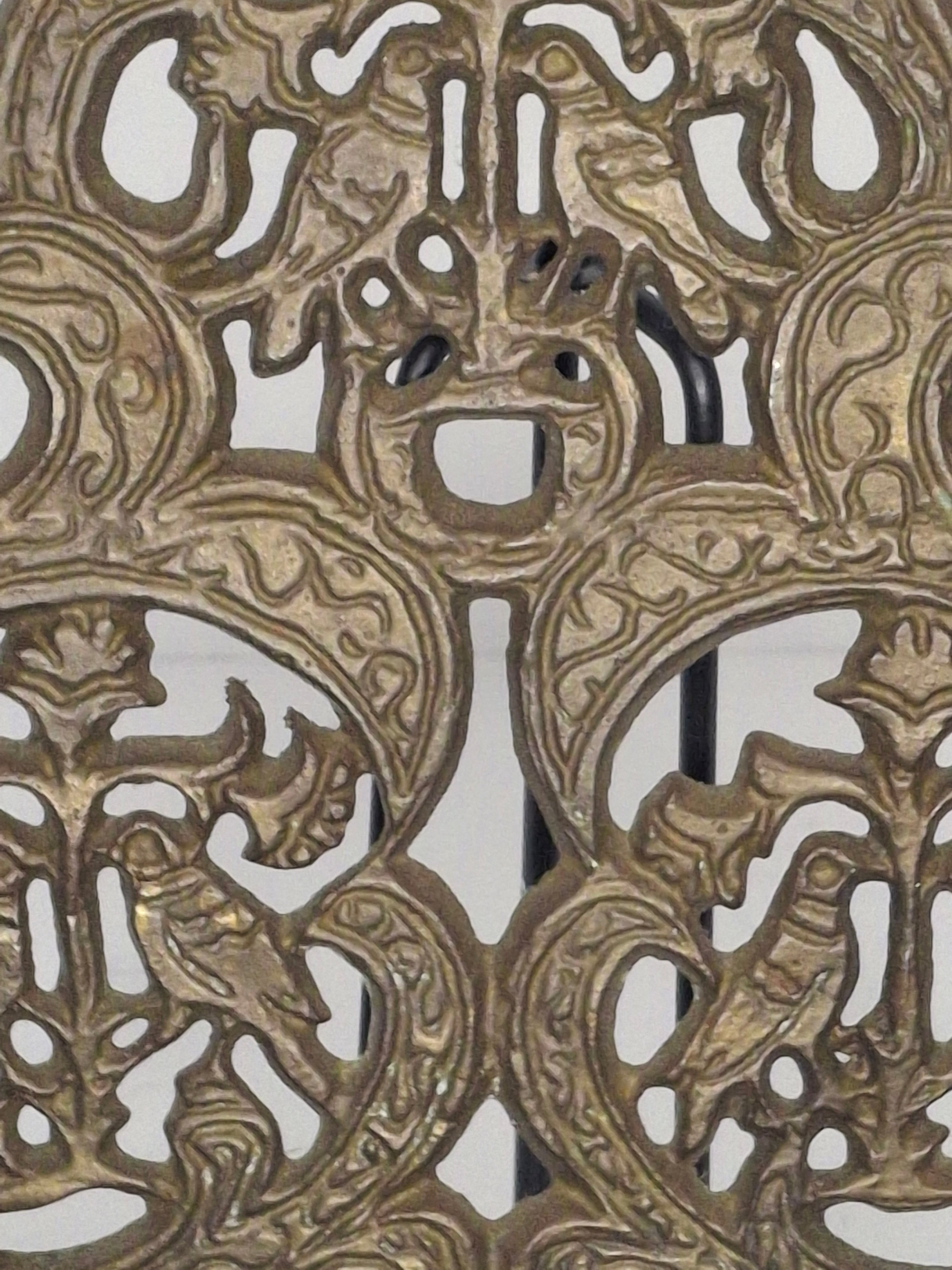 Authentic 19th Century North African Moroccan Brass Hanukkah Menorah - Ornate Filigree Hanging Lamp, 7" Tall Antique Judaica