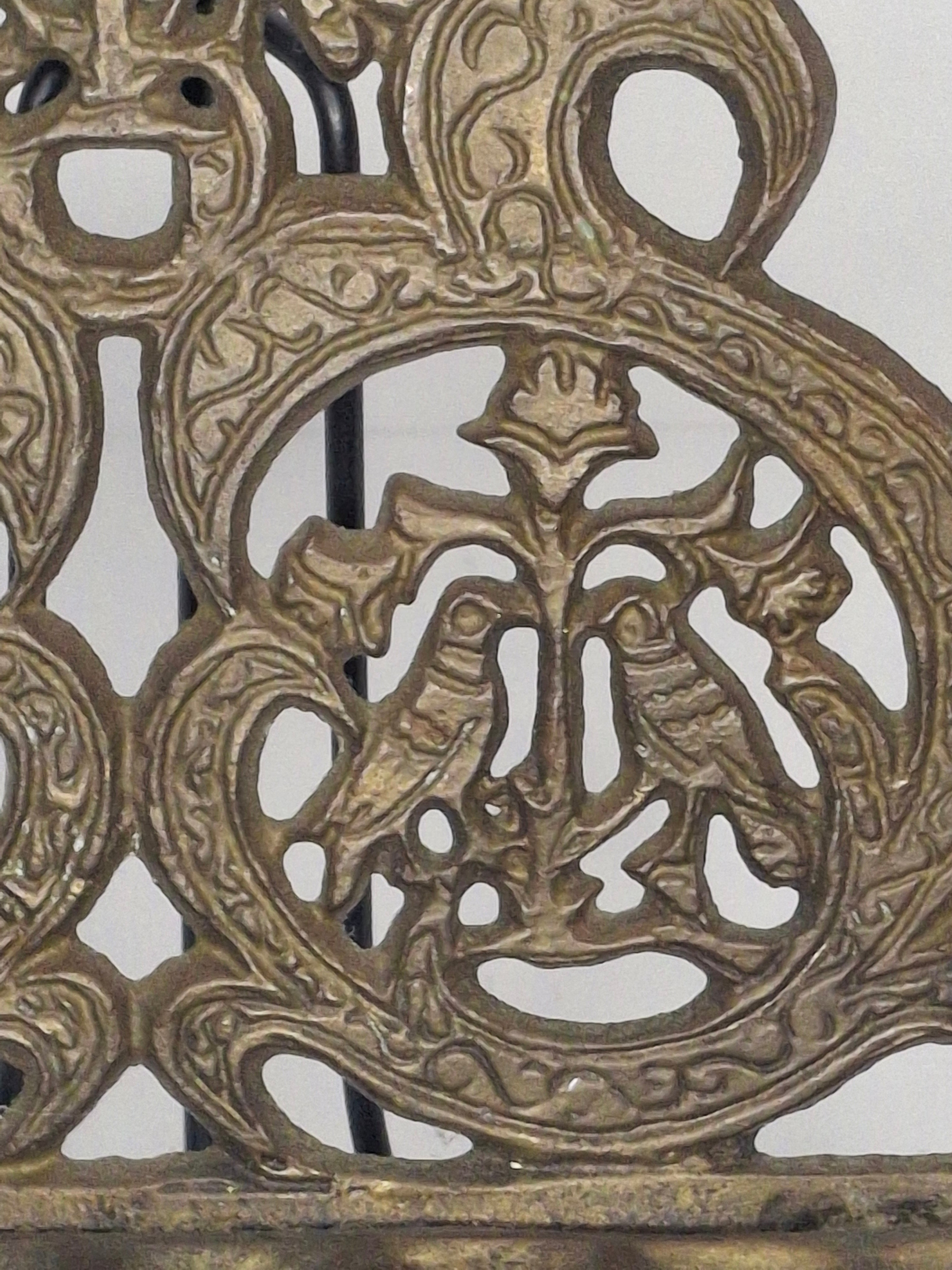 Authentic 19th Century North African Moroccan Brass Hanukkah Menorah - Ornate Filigree Hanging Lamp, 7" Tall Antique Judaica