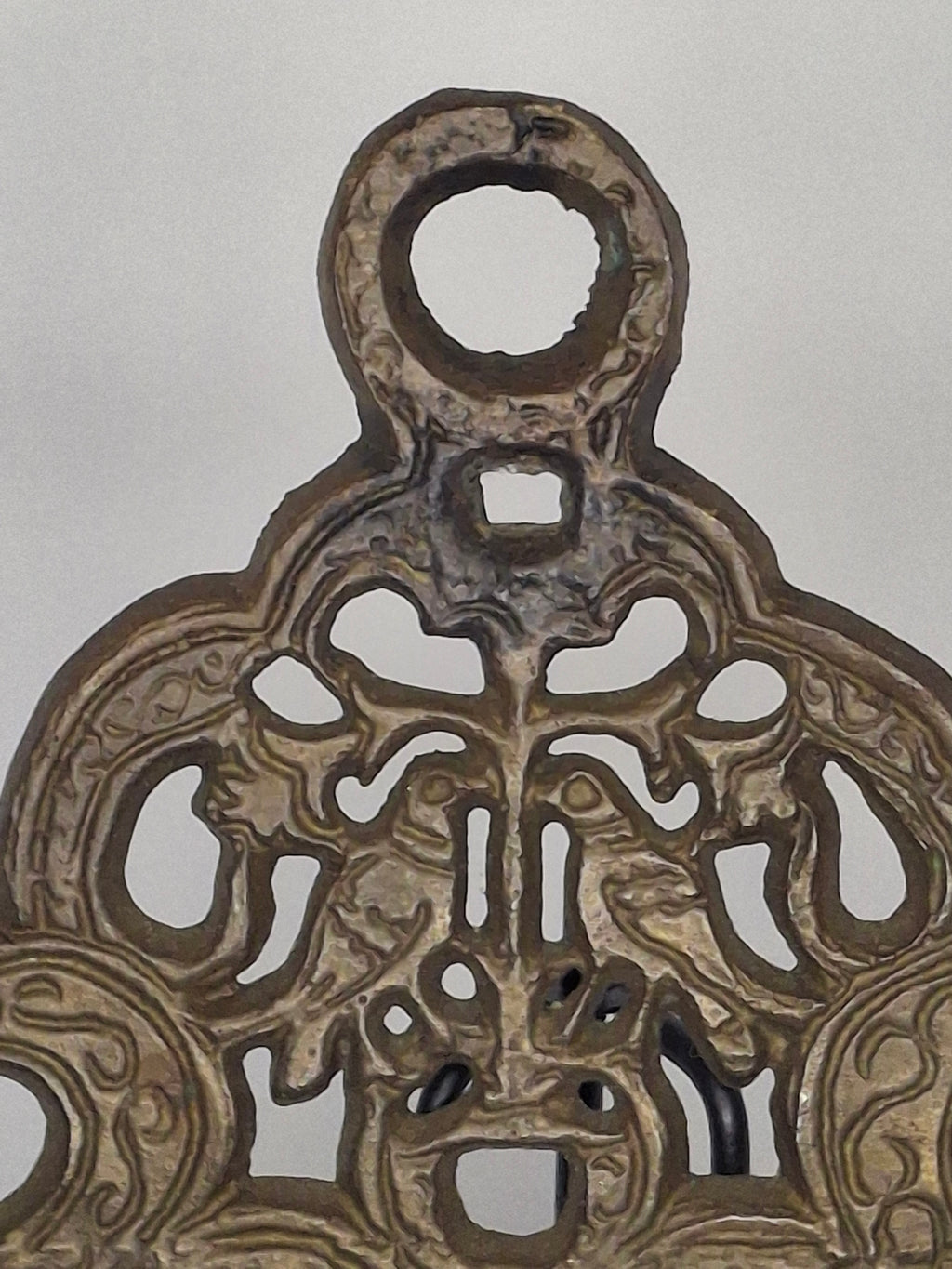 Authentic 19th Century North African Moroccan Brass Hanukkah Menorah - Ornate Filigree Hanging Lamp, 7" Tall Antique Judaica