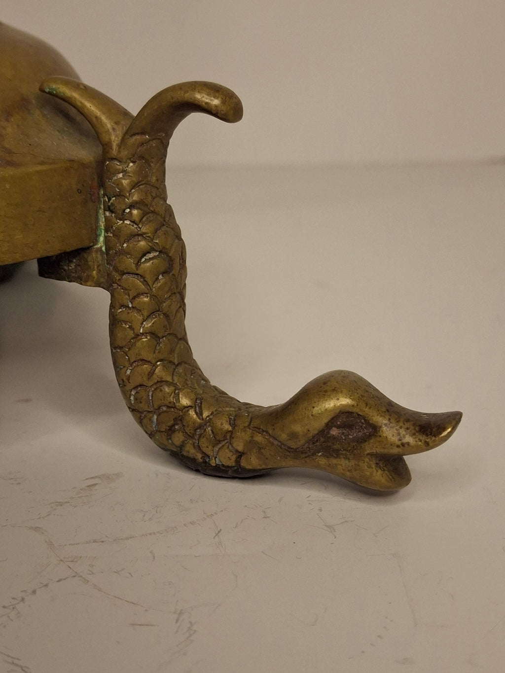 Vintage Antique Brass Hanukkah Menorah with Dolphin Feet and Star of David, Circa 1900 German Judaica, Heavy 9-Branch Chanukkiah