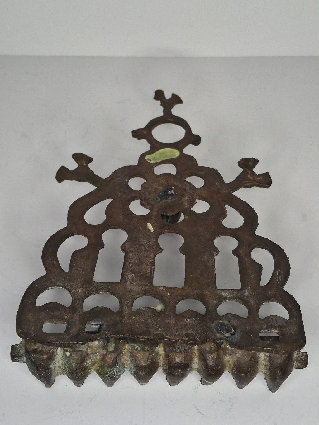 Antique 19th Century Ornate Brass Chanukah Menorah Wall Hanging Chanukiah with Bird/Lion Motif - Eastern European Judaica
