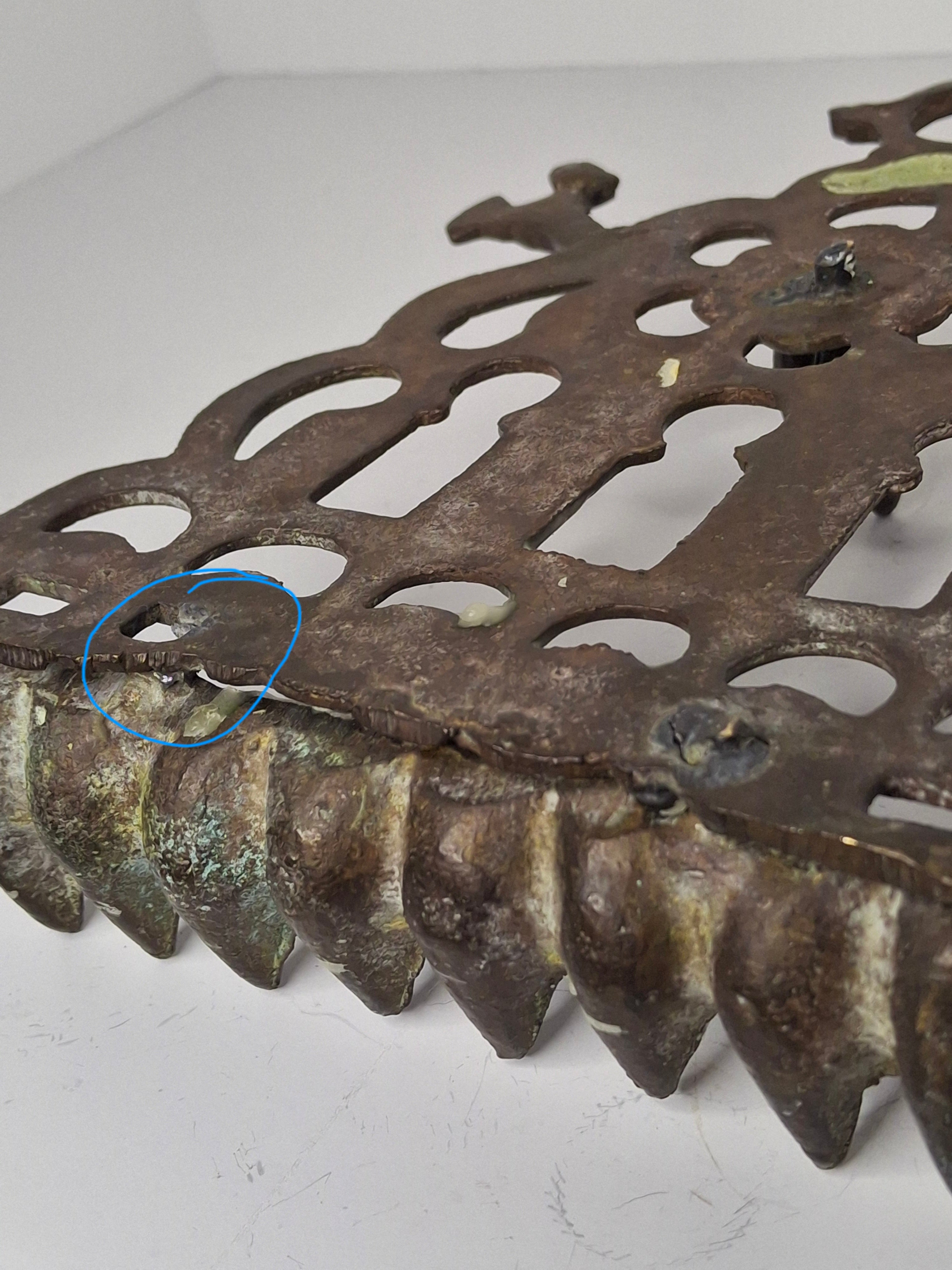 Antique 19th Century Ornate Brass Chanukah Menorah Wall Hanging Chanukiah with Bird/Lion Motif - Eastern European Judaica