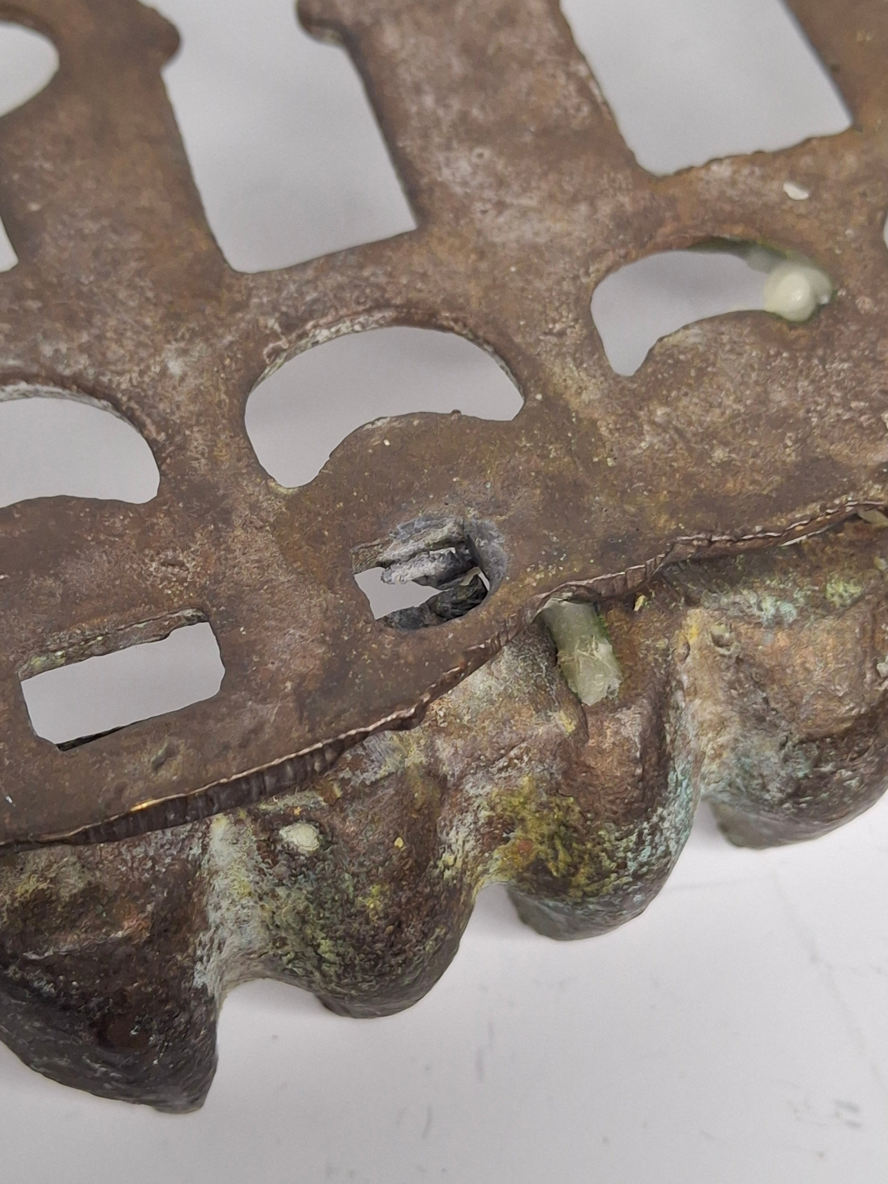 Antique 19th Century Ornate Brass Chanukah Menorah Wall Hanging Chanukiah with Bird/Lion Motif - Eastern European Judaica