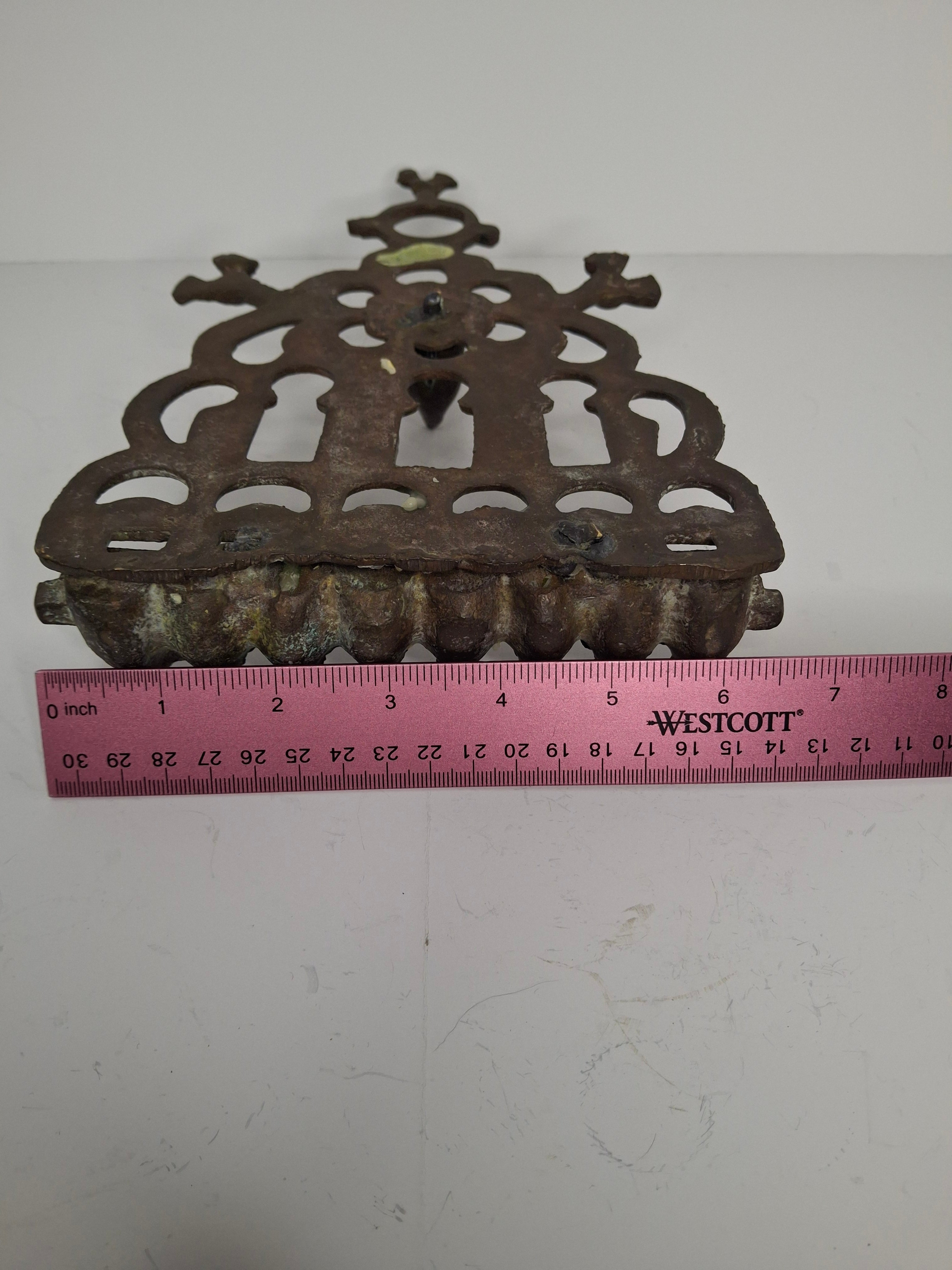 Antique 19th Century Ornate Brass Chanukah Menorah Wall Hanging Chanukiah with Bird/Lion Motif - Eastern European Judaica