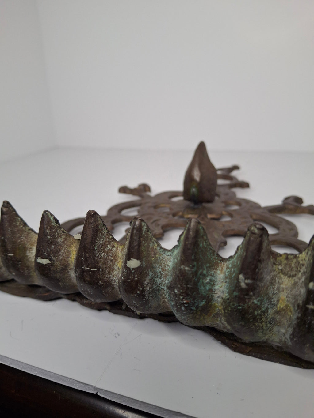 Antique 19th Century Ornate Brass Chanukah Menorah Wall Hanging Chanukiah with Bird/Lion Motif - Eastern European Judaica