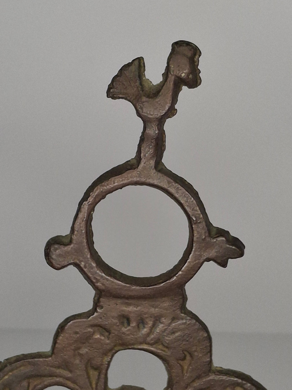 Antique 19th Century Ornate Brass Chanukah Menorah Wall Hanging Chanukiah with Bird/Lion Motif - Eastern European Judaica