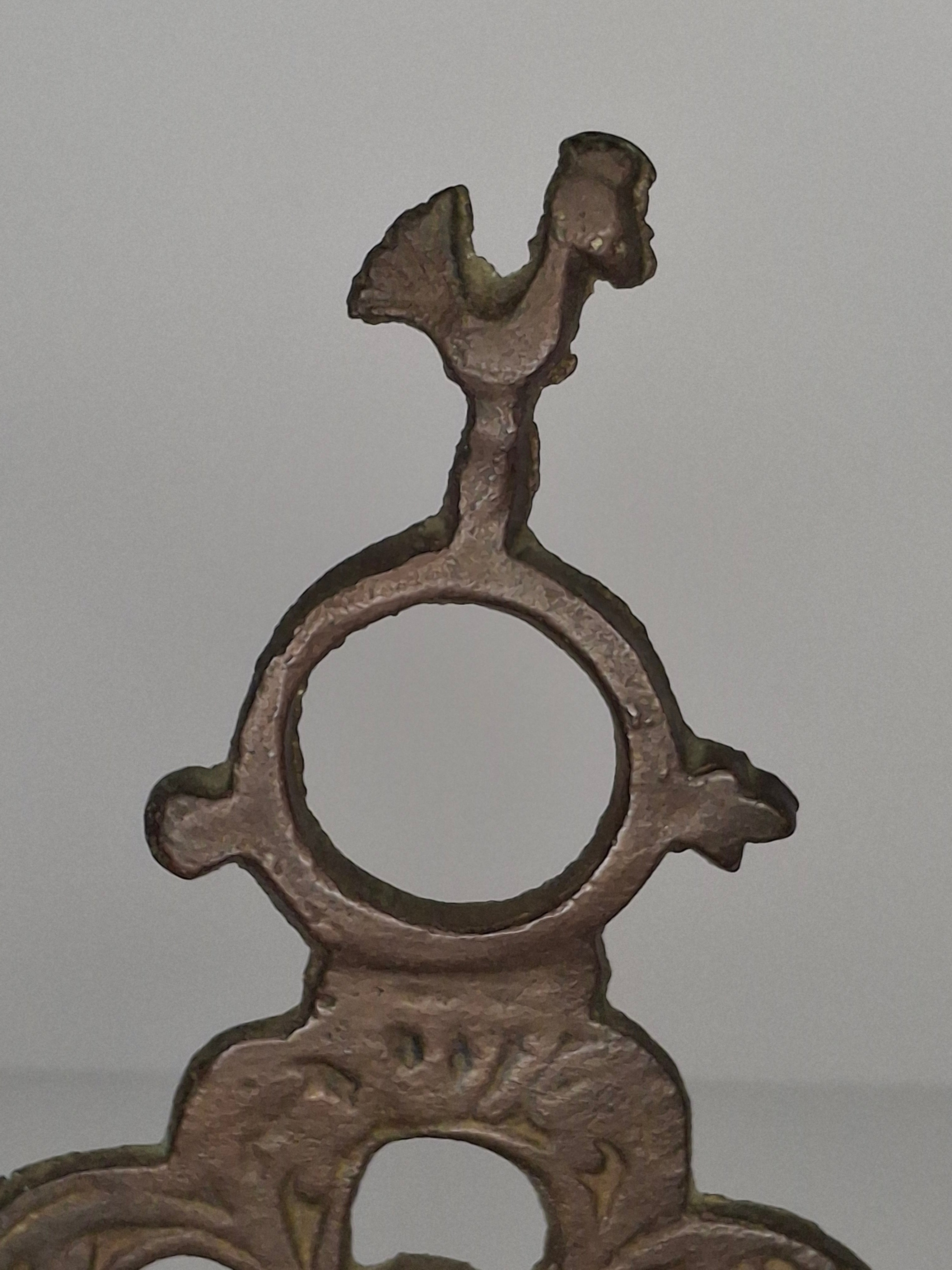 Antique 19th Century Ornate Brass Chanukah Menorah Wall Hanging Chanukiah with Bird/Lion Motif - Eastern European Judaica