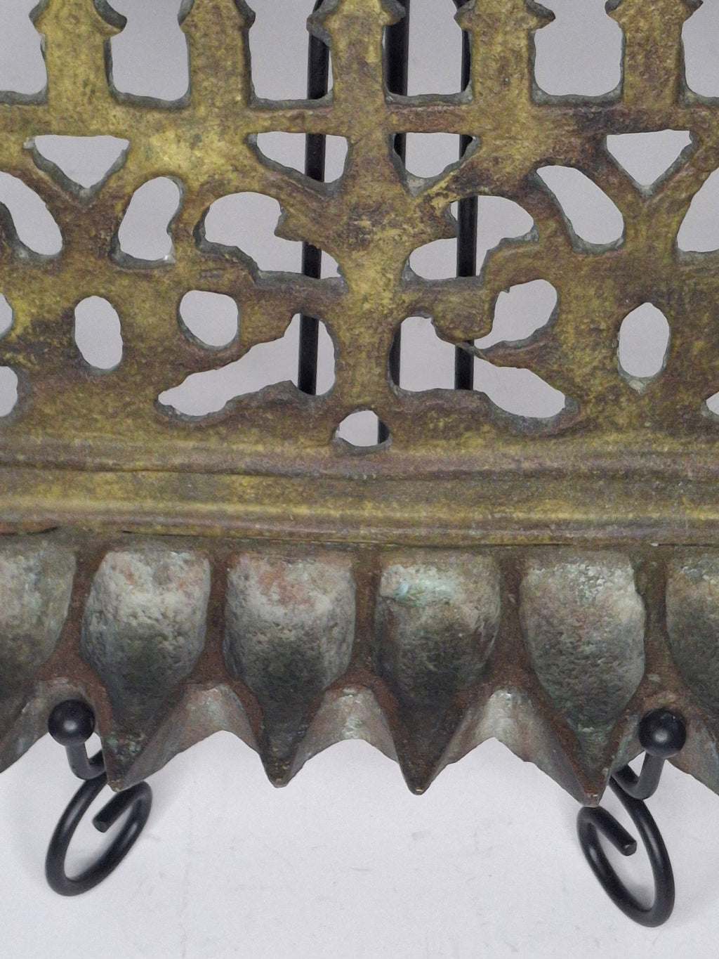 Antique 19th Century North African Bronze Hanukkah Menorah Oil Lamp - Heavy Cast Judaica with Traditional Motifs, Excellent Patina