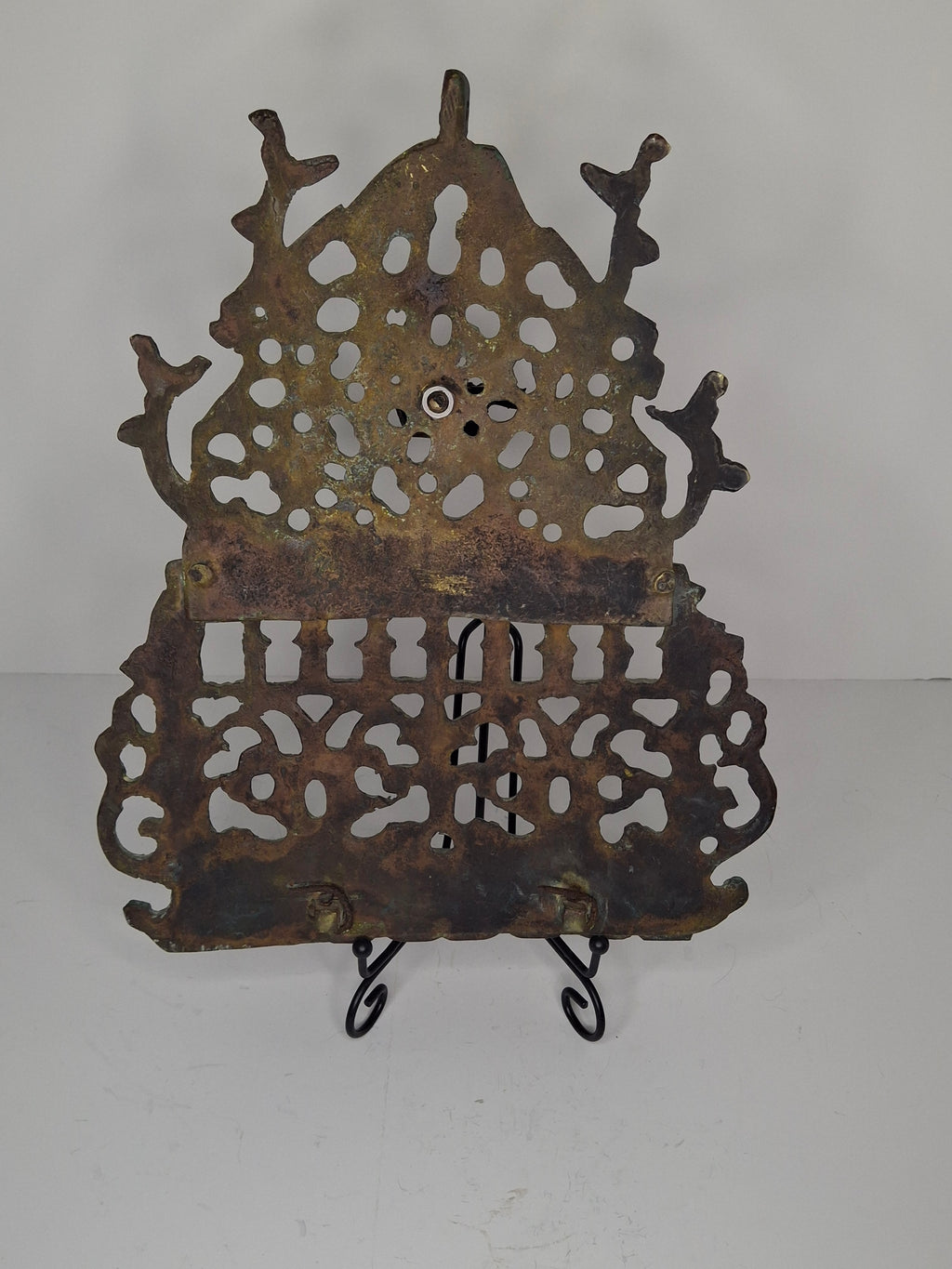 Antique 19th Century North African Bronze Hanukkah Menorah Oil Lamp - Heavy Cast Judaica with Traditional Motifs, Excellent Patina