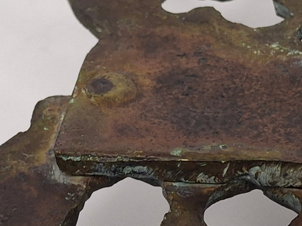 Antique 19th Century North African Bronze Hanukkah Menorah Oil Lamp - Heavy Cast Judaica with Traditional Motifs, Excellent Patina