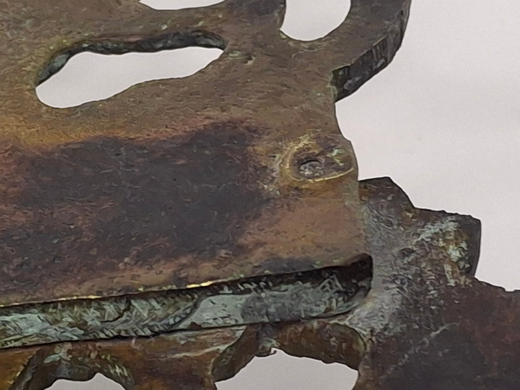 Antique 19th Century North African Bronze Hanukkah Menorah Oil Lamp - Heavy Cast Judaica with Traditional Motifs, Excellent Patina