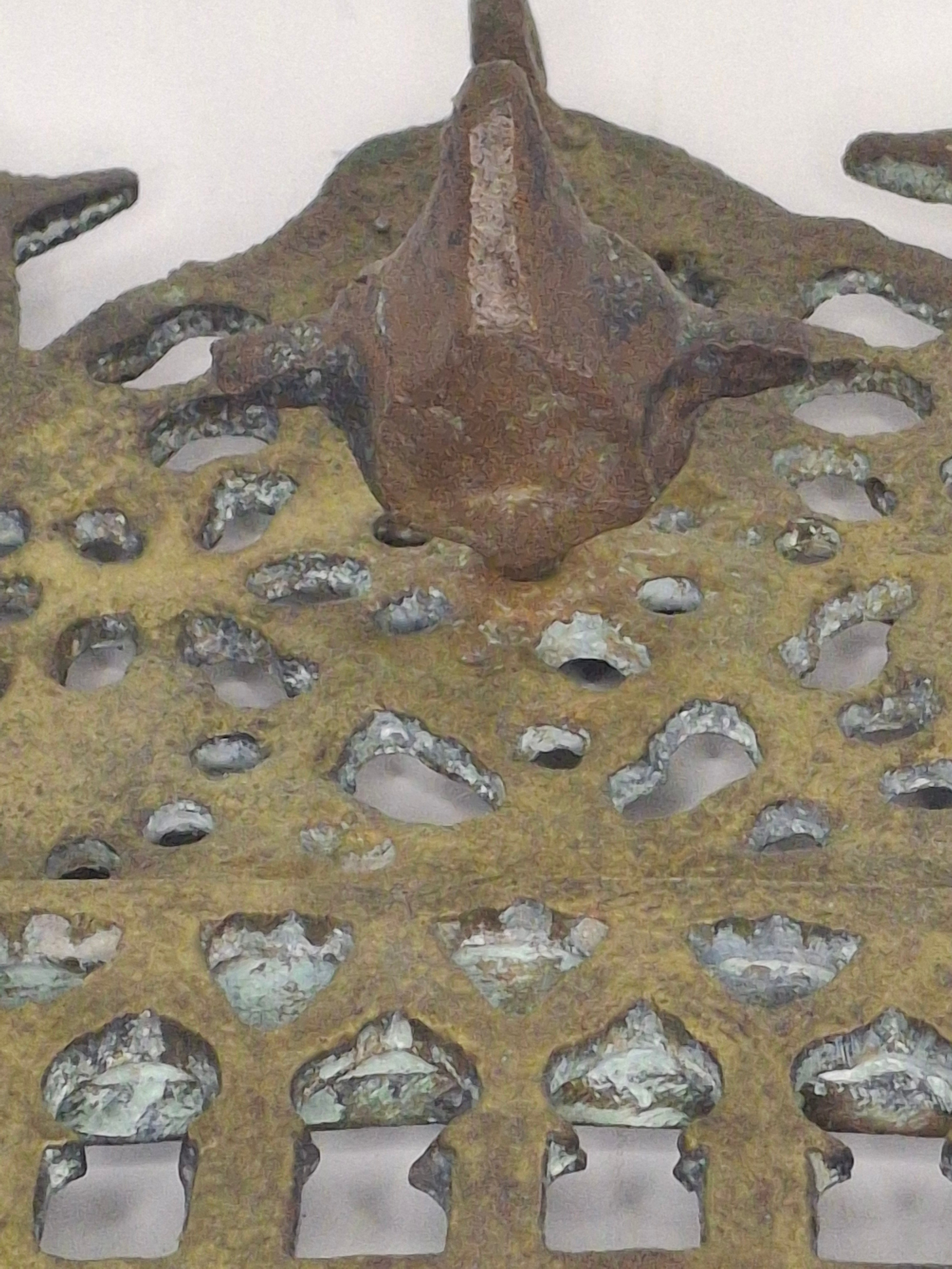 Antique 19th Century North African Bronze Hanukkah Menorah Oil Lamp - Heavy Cast Judaica with Traditional Motifs, Excellent Patina