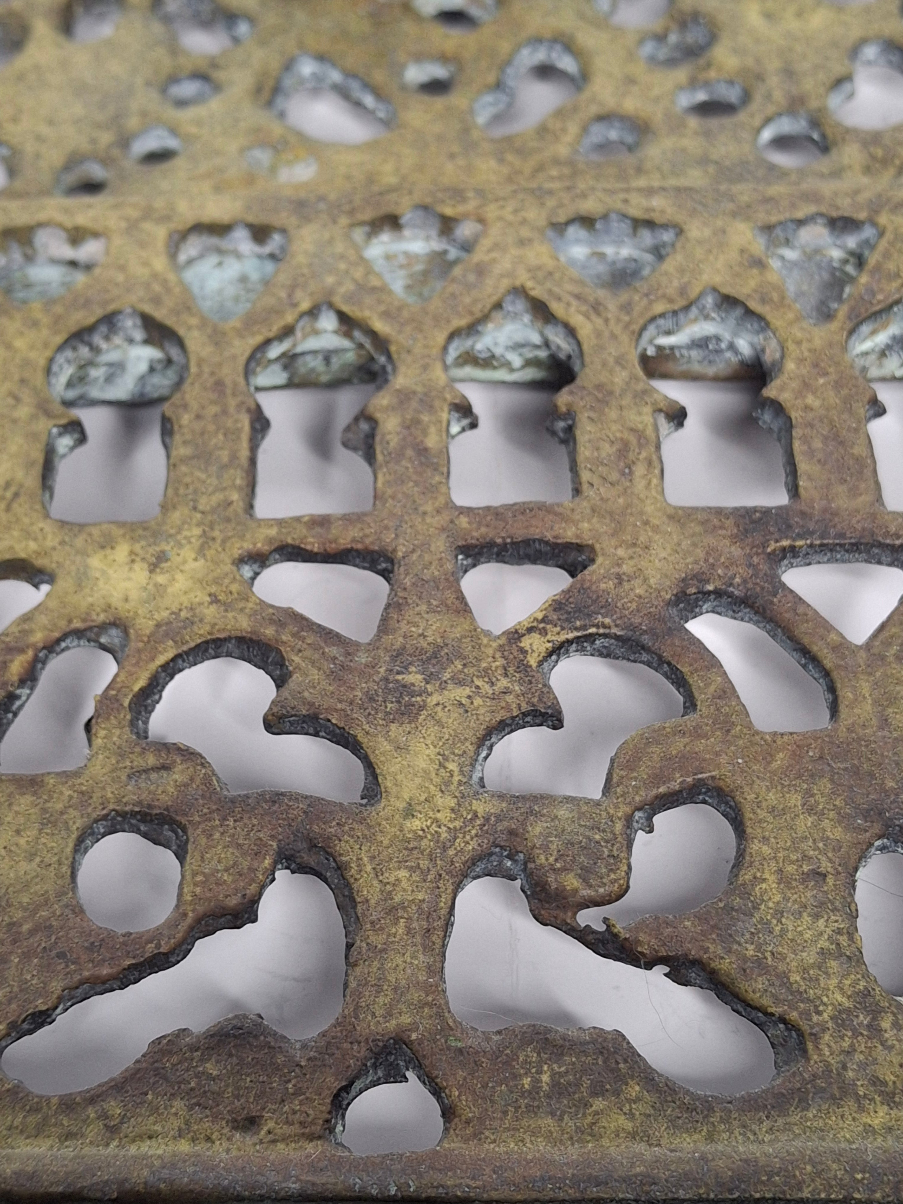 Antique 19th Century North African Bronze Hanukkah Menorah Oil Lamp - Heavy Cast Judaica with Traditional Motifs, Excellent Patina