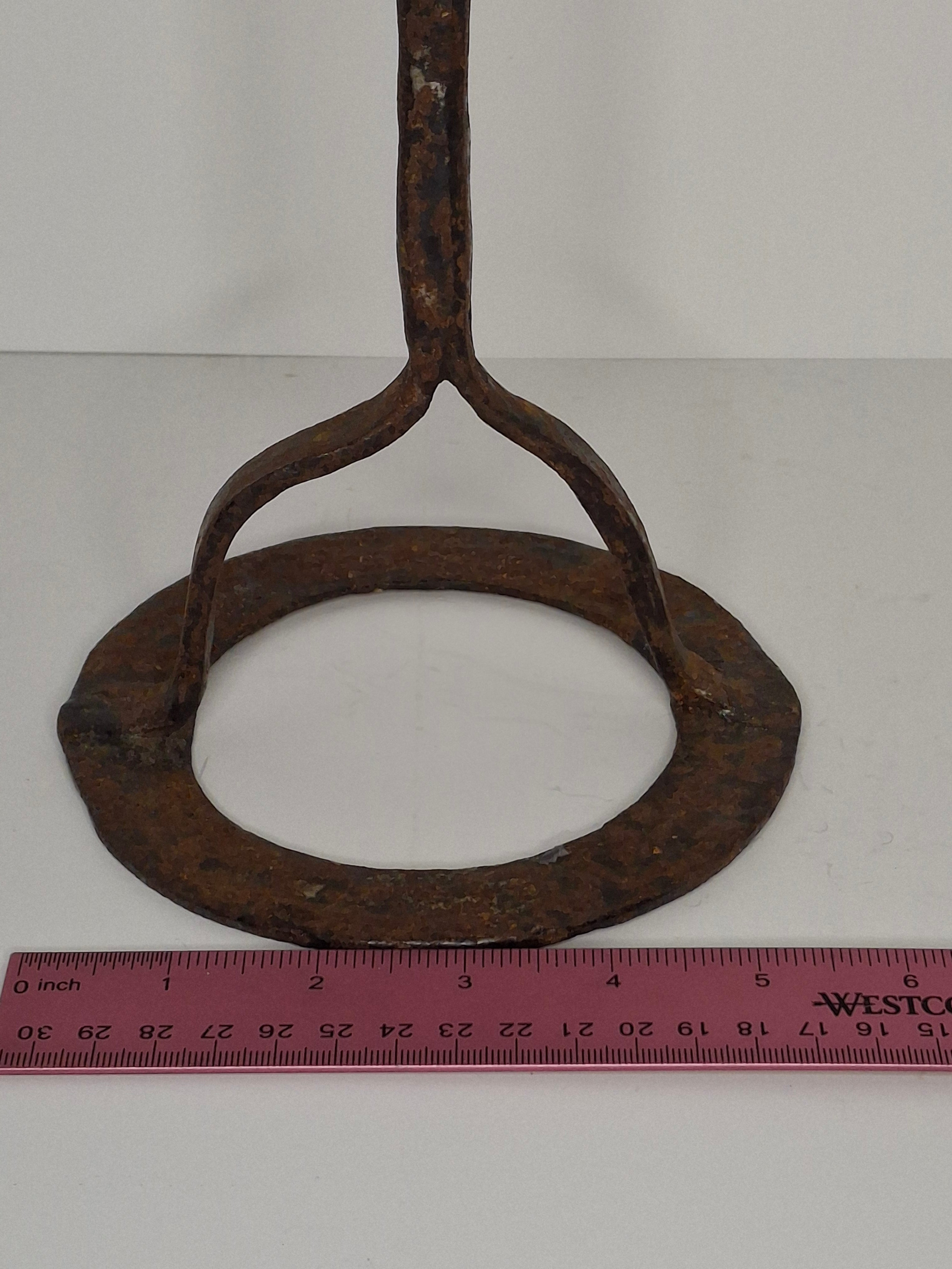 Antique 18th-Early 19thC Wrought Iron Rushlight Splint & Candle Holder - Hand-Forged Primitive Lighting Tool