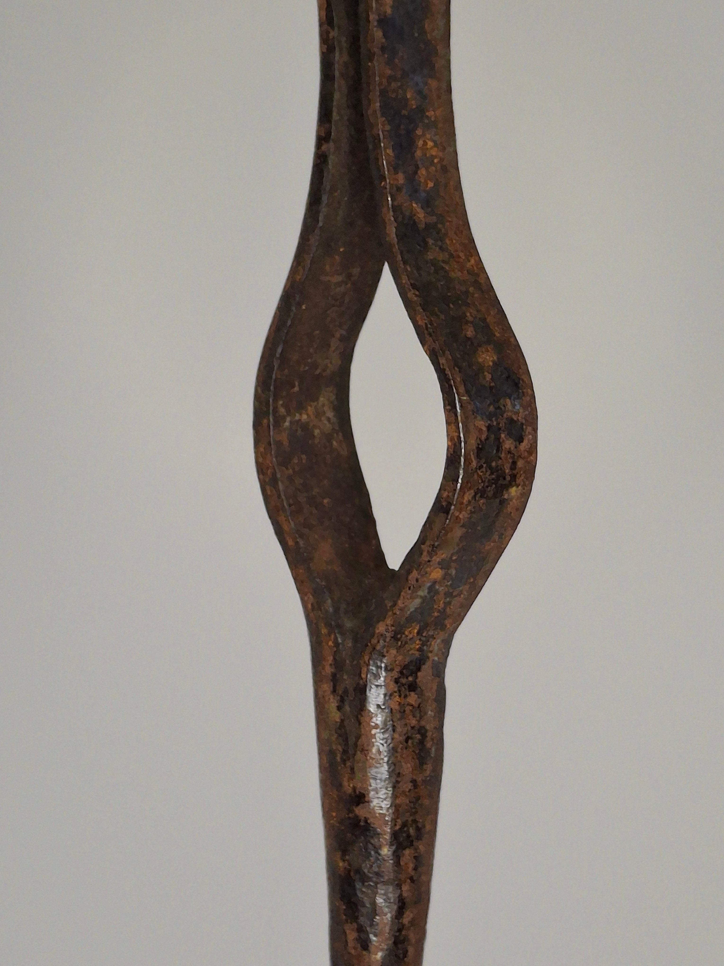 Antique 18th-Early 19thC Wrought Iron Rushlight Splint & Candle Holder - Hand-Forged Primitive Lighting Tool