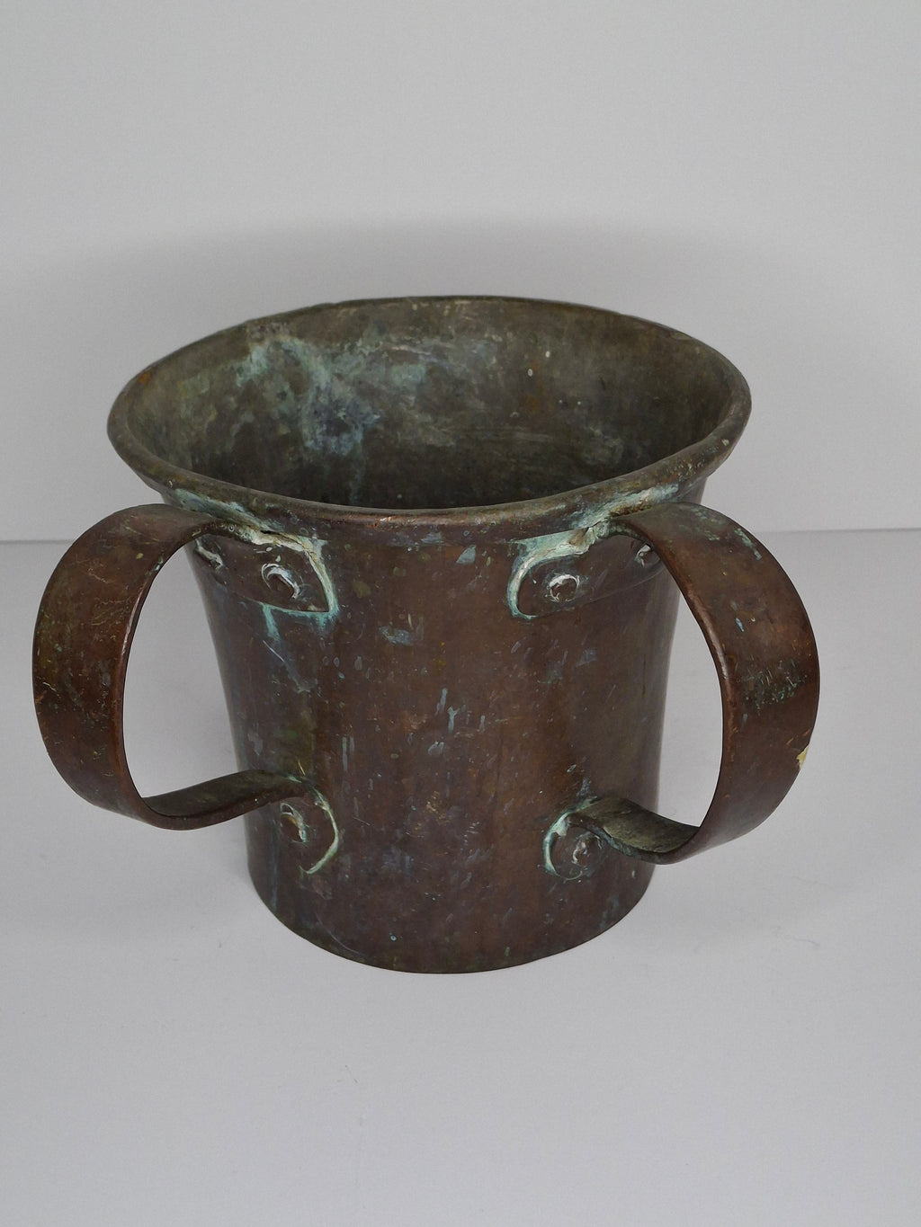 Antique 19th Century Eastern European Copper Netilat Yadayim Cup – Large Ritual Hand Washing Vessel w/ Original Patina